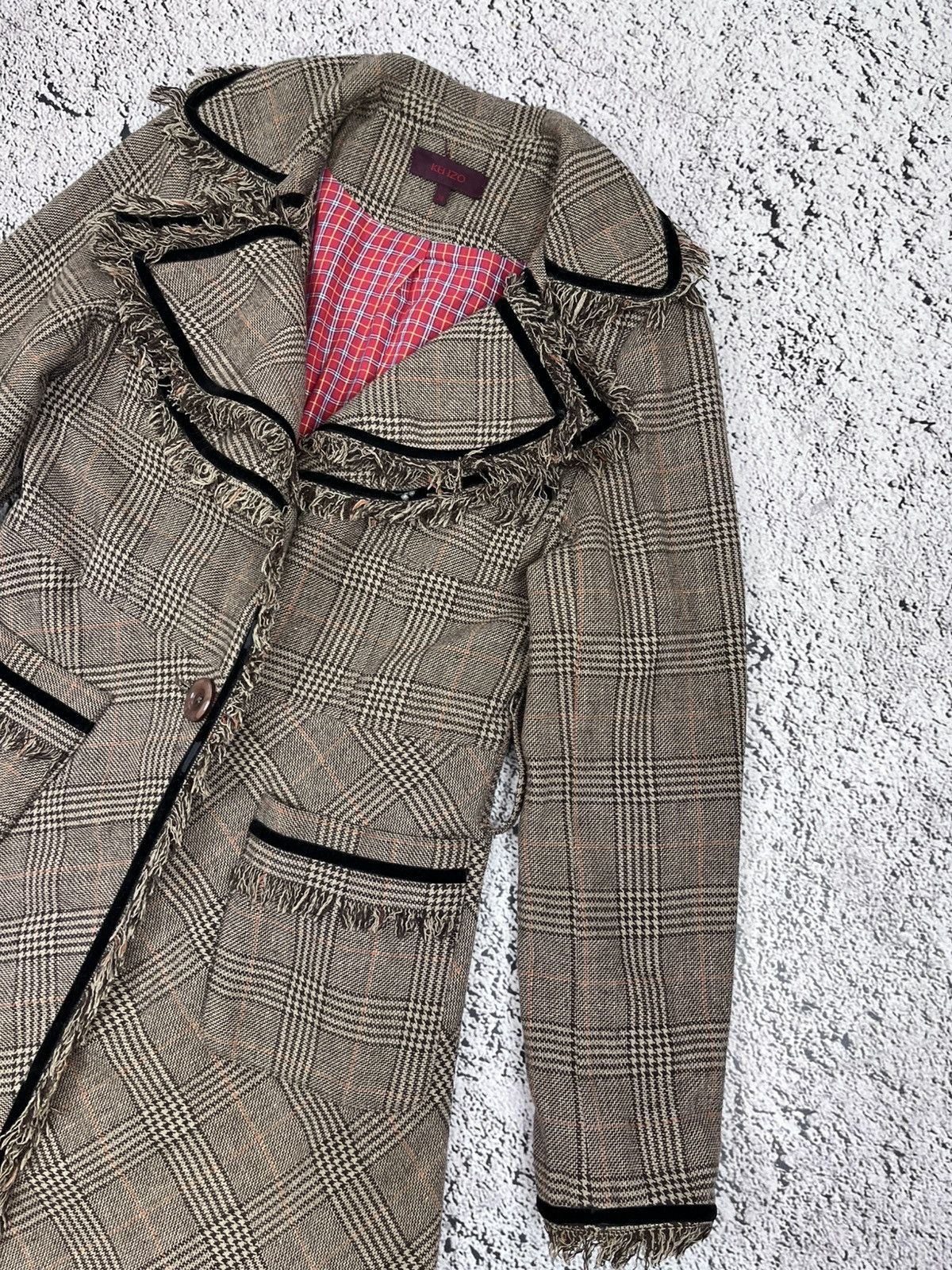 Kenzo Vintage Kenzo Plaid Coat Frayed Trim Wool Blend Womens 38 Size XS / US 0-2 / IT 36-38 - 5 Thumbnail