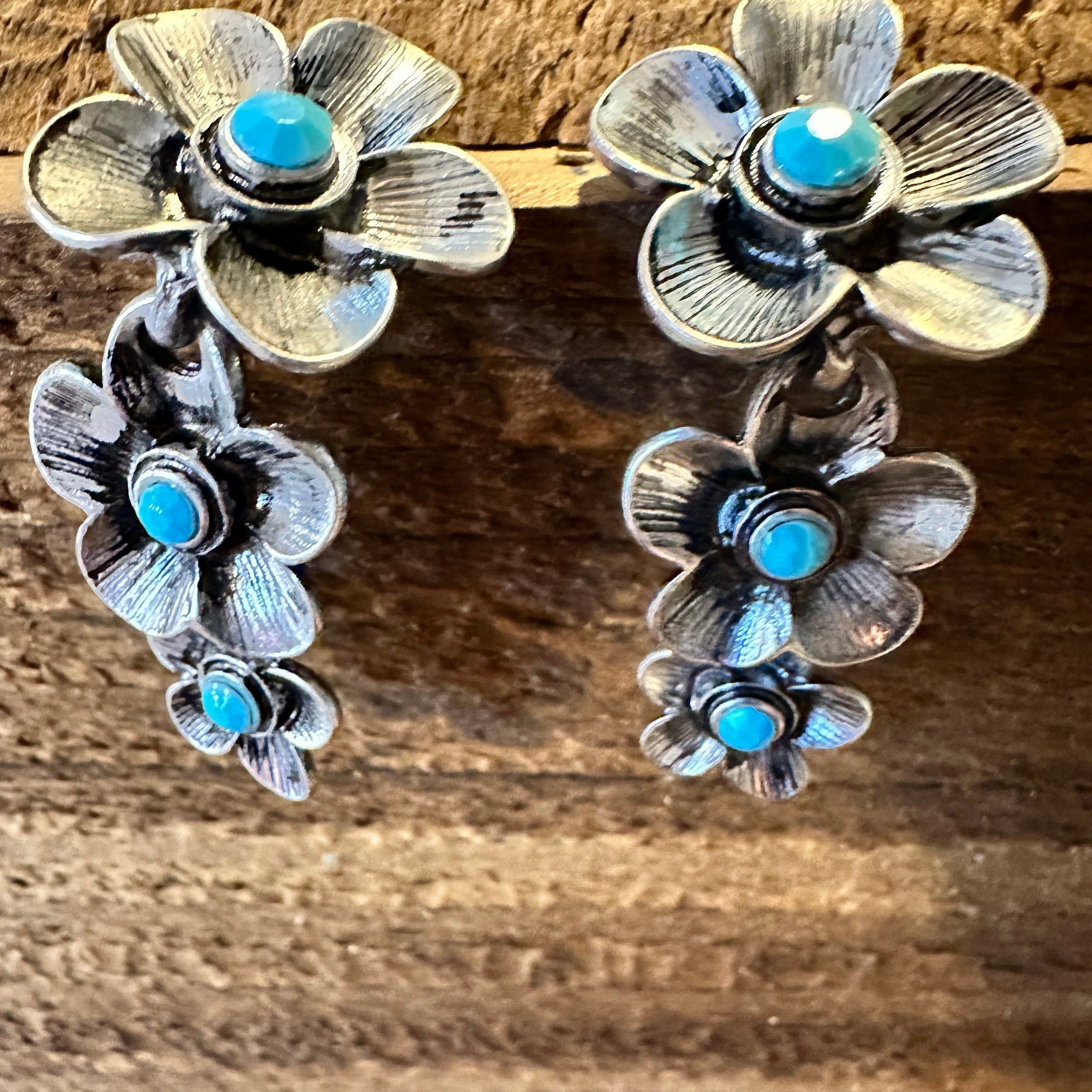 Other Boho Hippie Cowgirl Western Floral Drop Stud Earrings - Turq Size ONE SIZE - 6 Thumbnail