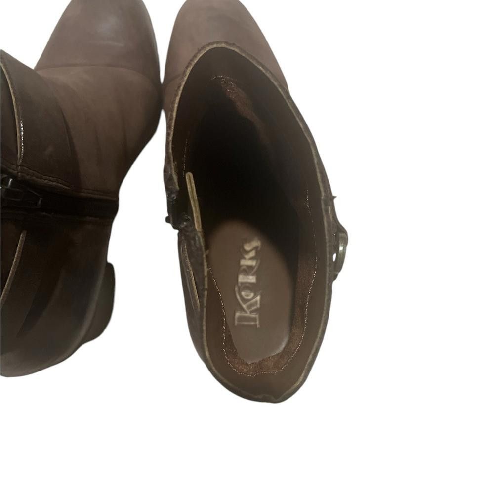 Designer Korks-Ease Brown Leather Cap Toe Block Heel Ankle Boots Size US 8 / IT 38 - 2 Thumbnail