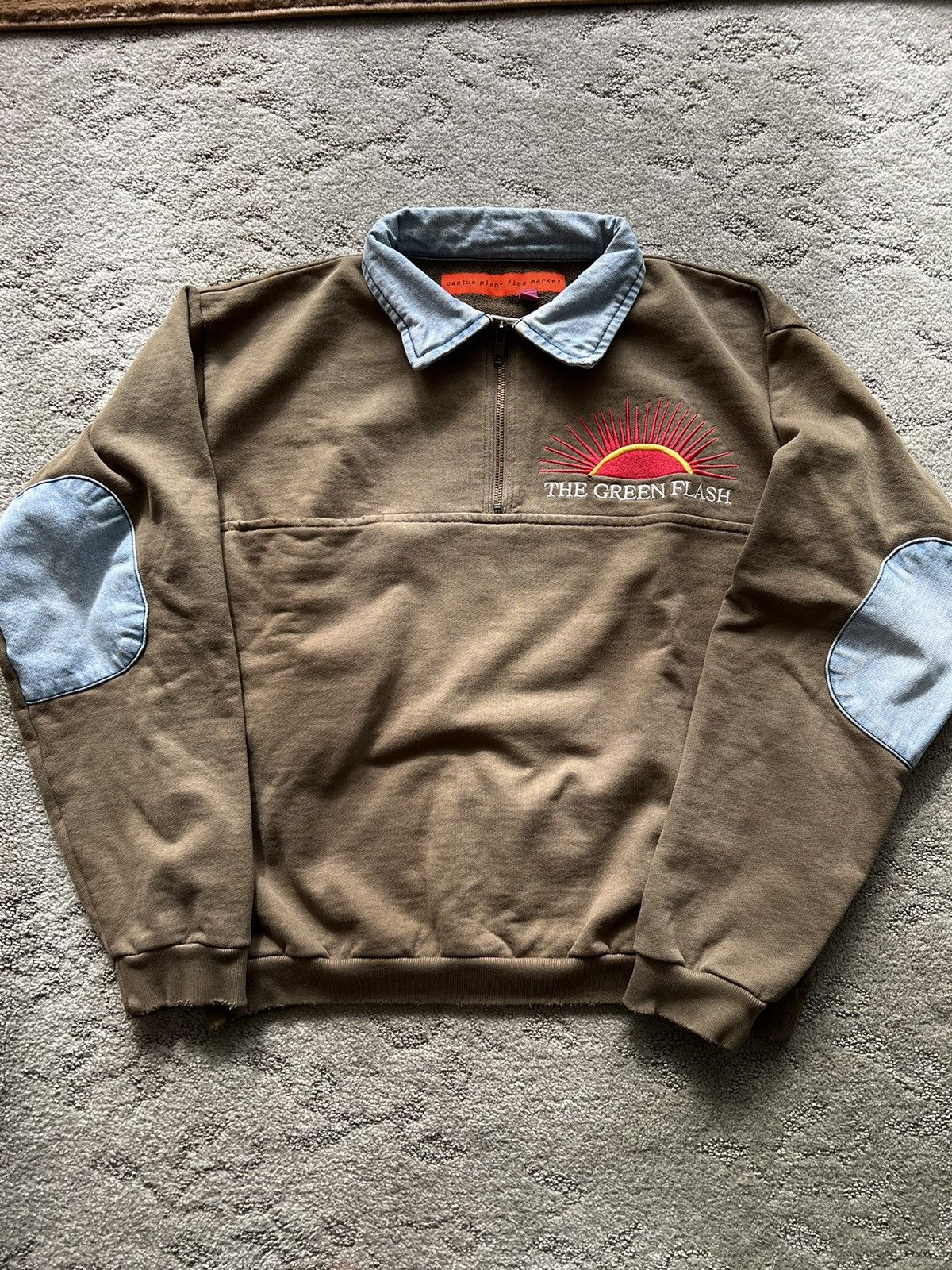 image of Cactus Plant Flea Market The Green Flash Denim Cowboy Quarter Zip, Men's (Size Small)