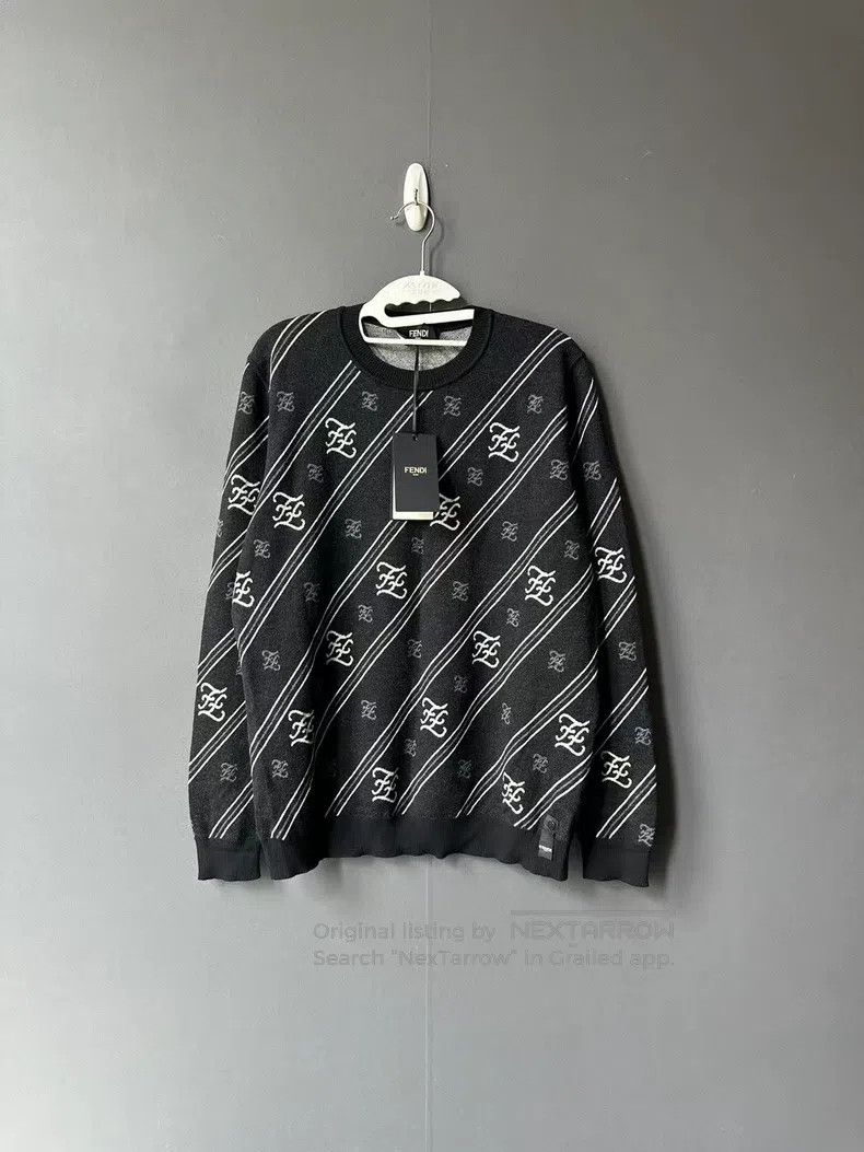 Fendi Fendi Black and gray striped all-over print wool knit swea Size US L / EU 52-54 / 3 - 1 Thumbnail