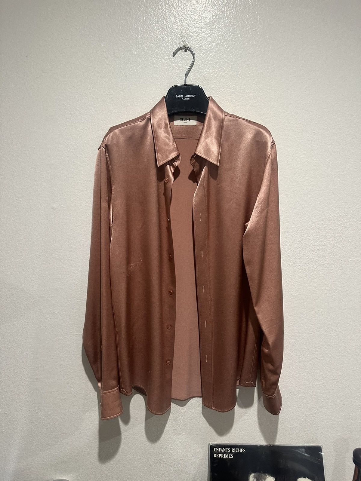 Celine × Hedi Slimane $1500 Satin Silk Loose Shirt 37 Size US S / EU 44-46 / 1 - 1 Thumbnail