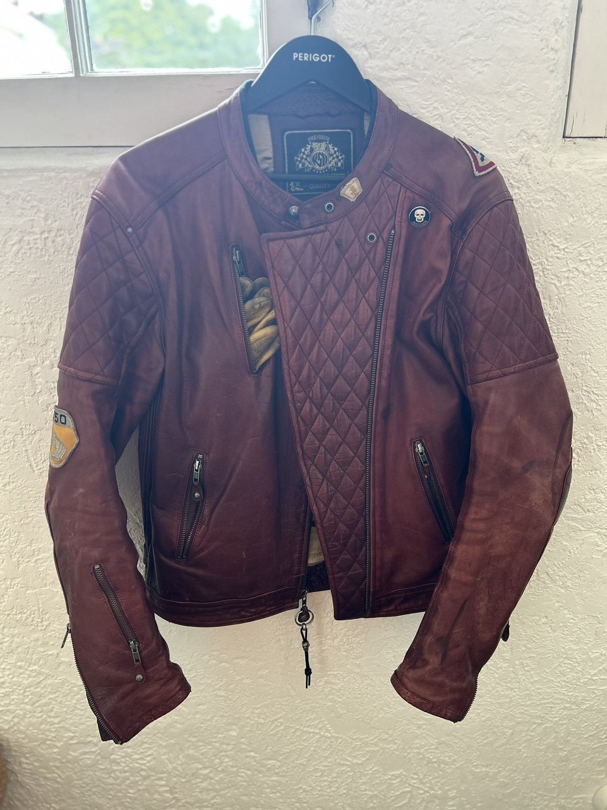 image of Roland Sands Designs Roland Sands Riot Motorcycle Jacket in Luna Oxblood, Men's (Size XL)