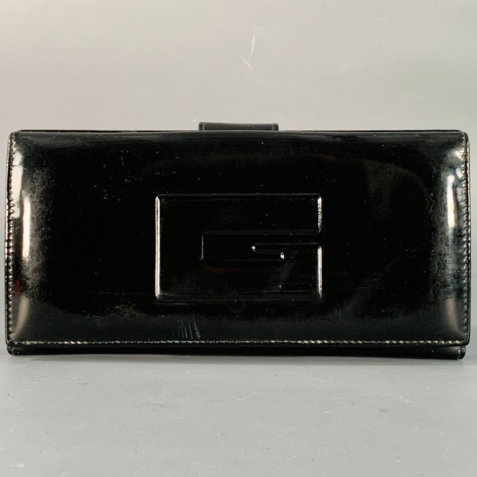 Gucci Black Embossed Monogram Logo Patent Leather Checkbook Wallet Size ONE SIZE - 1 Thumbnail