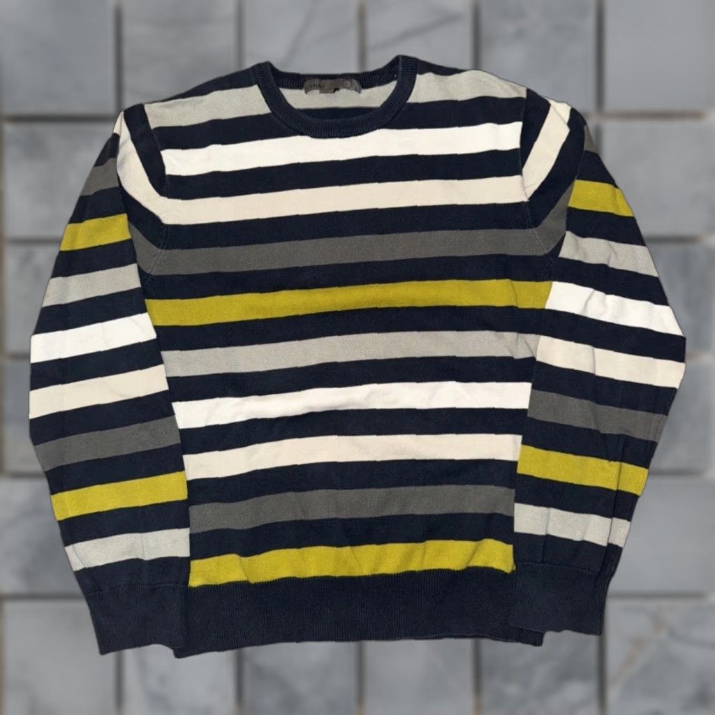 Old Navy Old Navy Striped Crewneck Sweater Medium Blue Gray Yellow Knit 18x23 Size US M / EU 48-50 / 2 - 1 Thumbnail