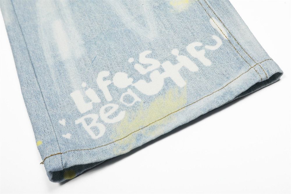 Vintage Men's hip-hop trendy loose washed straight graffiti jeans Size US 32 / EU 48 - 6 Thumbnail