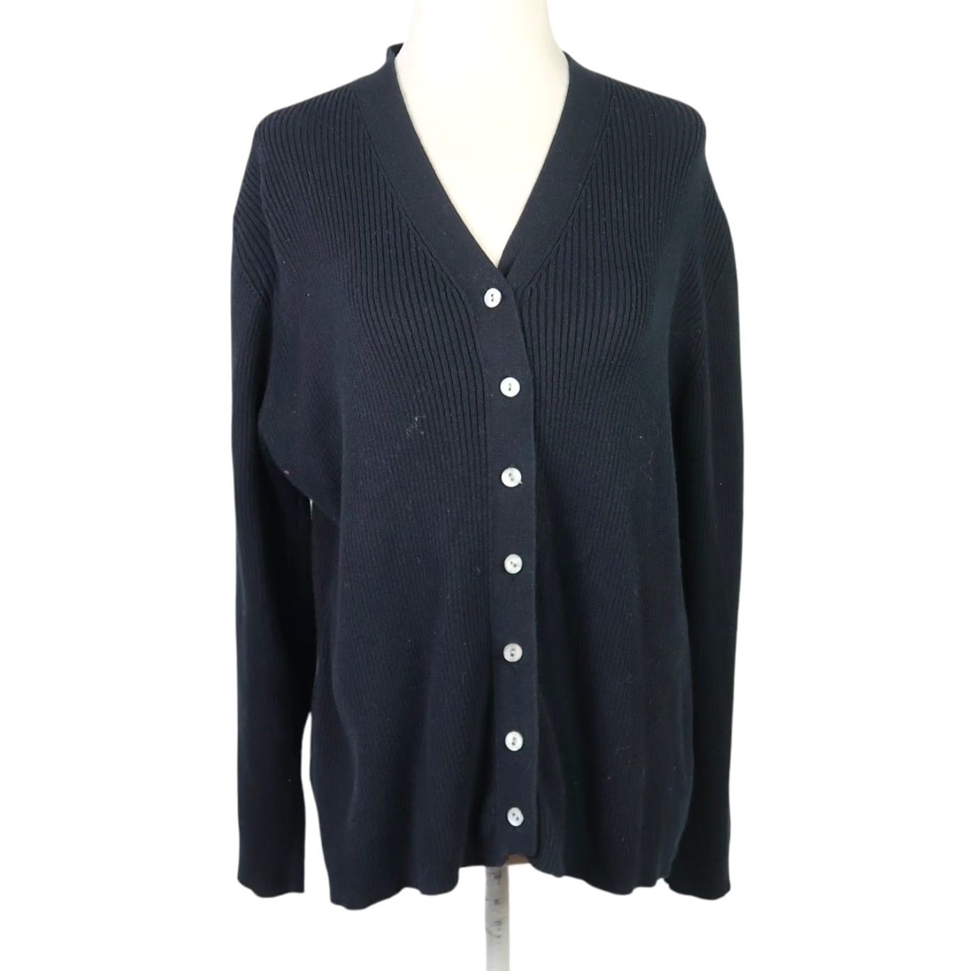 Vintage VINTAGE 90s Yarnworks Black Ribbed Knit Cardigan Sweater XL Women Long Sleeve V-Neck Cotton Knit Button Front Size XL / US 12-14 / IT 48-50 - 2 Thumbnail