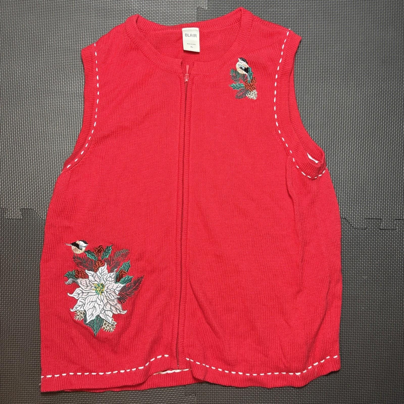 Blair VTG 90s Blair Sweater Womens XL Bird Vest Red Granny Top Size XL / US 12-14 / IT 48-50 - 1 Thumbnail