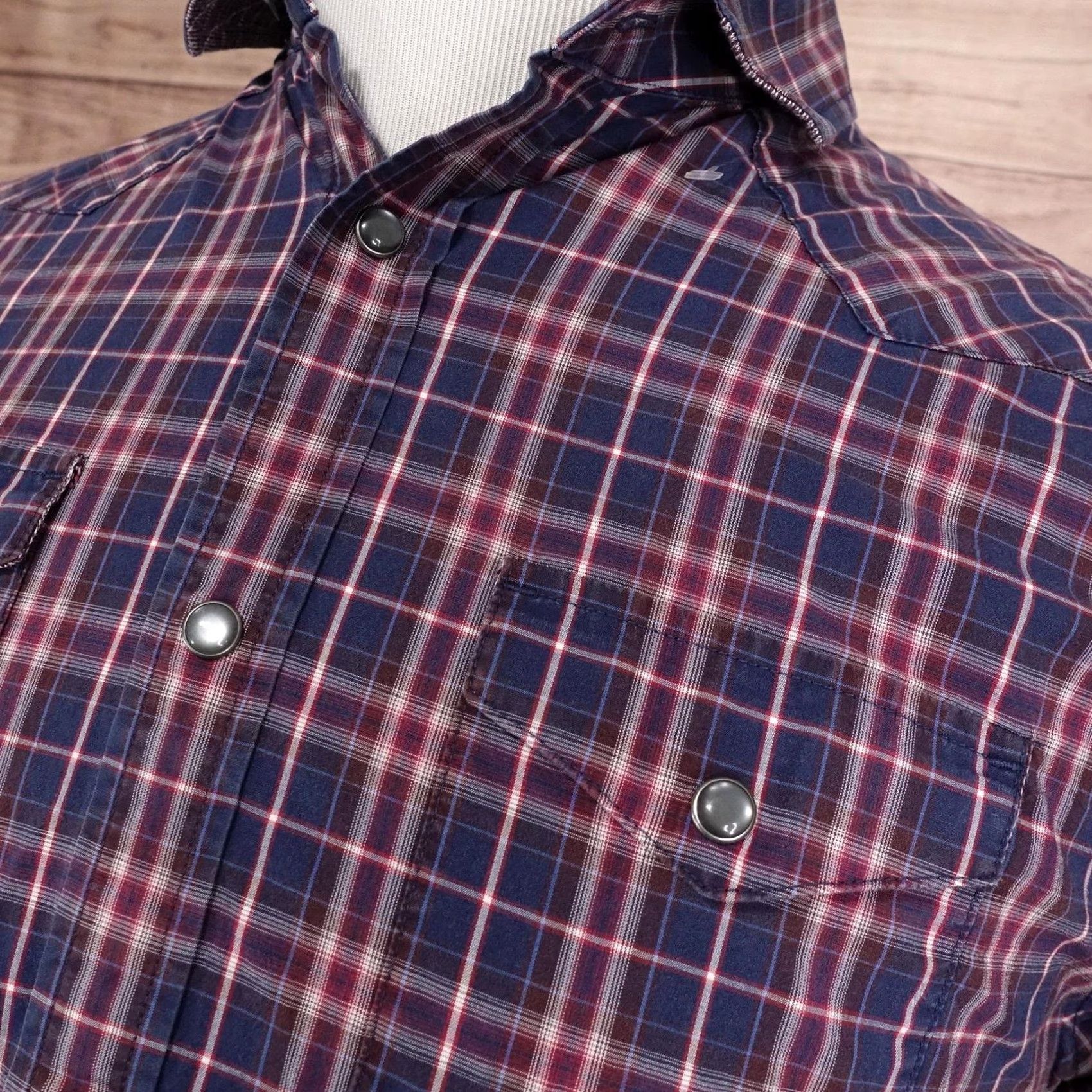 Banana Republic VINTAGE Banana Republic Pearl Snap Shirt Mens M Blue Plaid Long Sleeve Button-Up Slim Fit Size US M / EU 48-50 / 2 - 2 Thumbnail