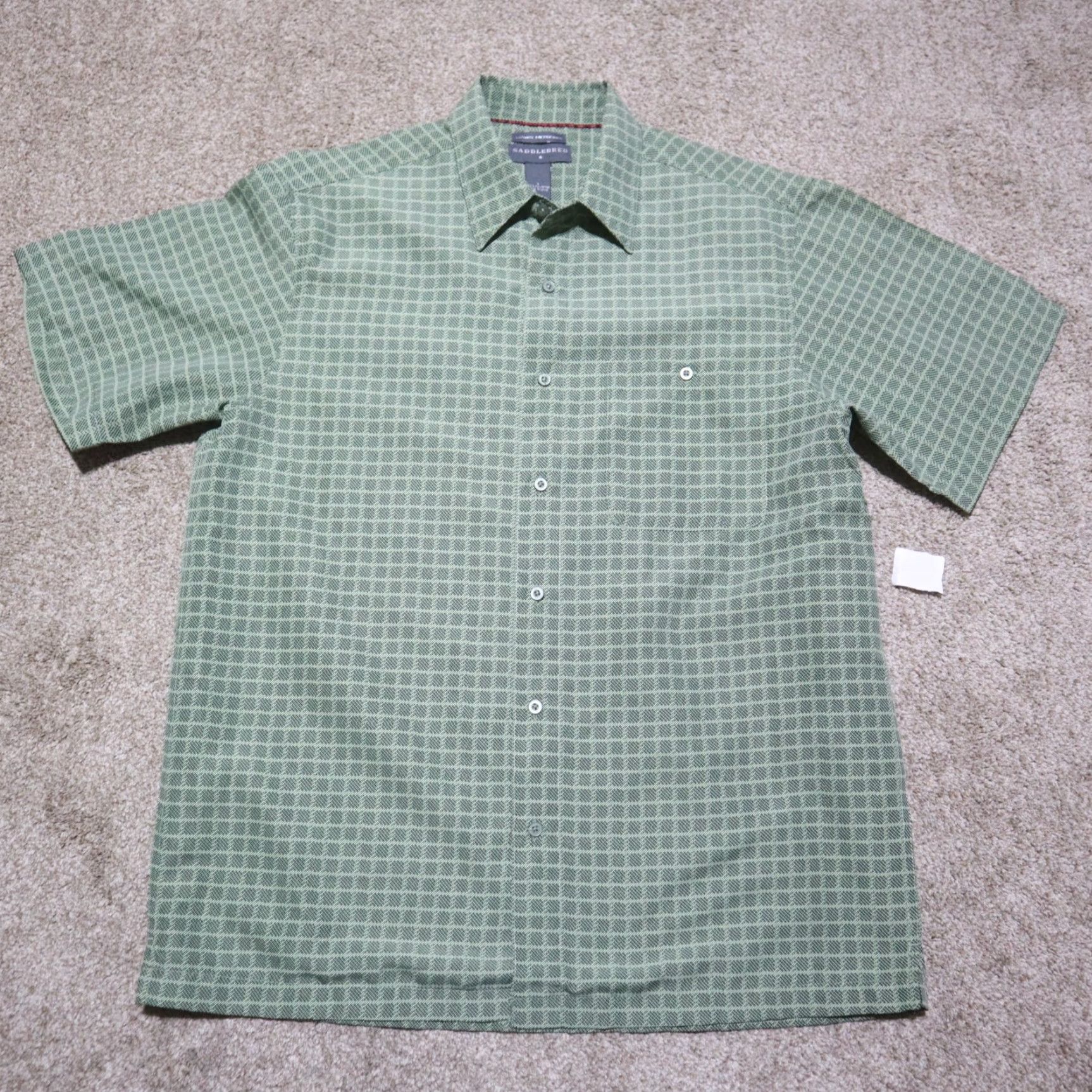 Vintage Saddlebred Shirt Men L Green Short Sleeve Button-Up Size US L / EU 52-54 / 3 - 2 Thumbnail