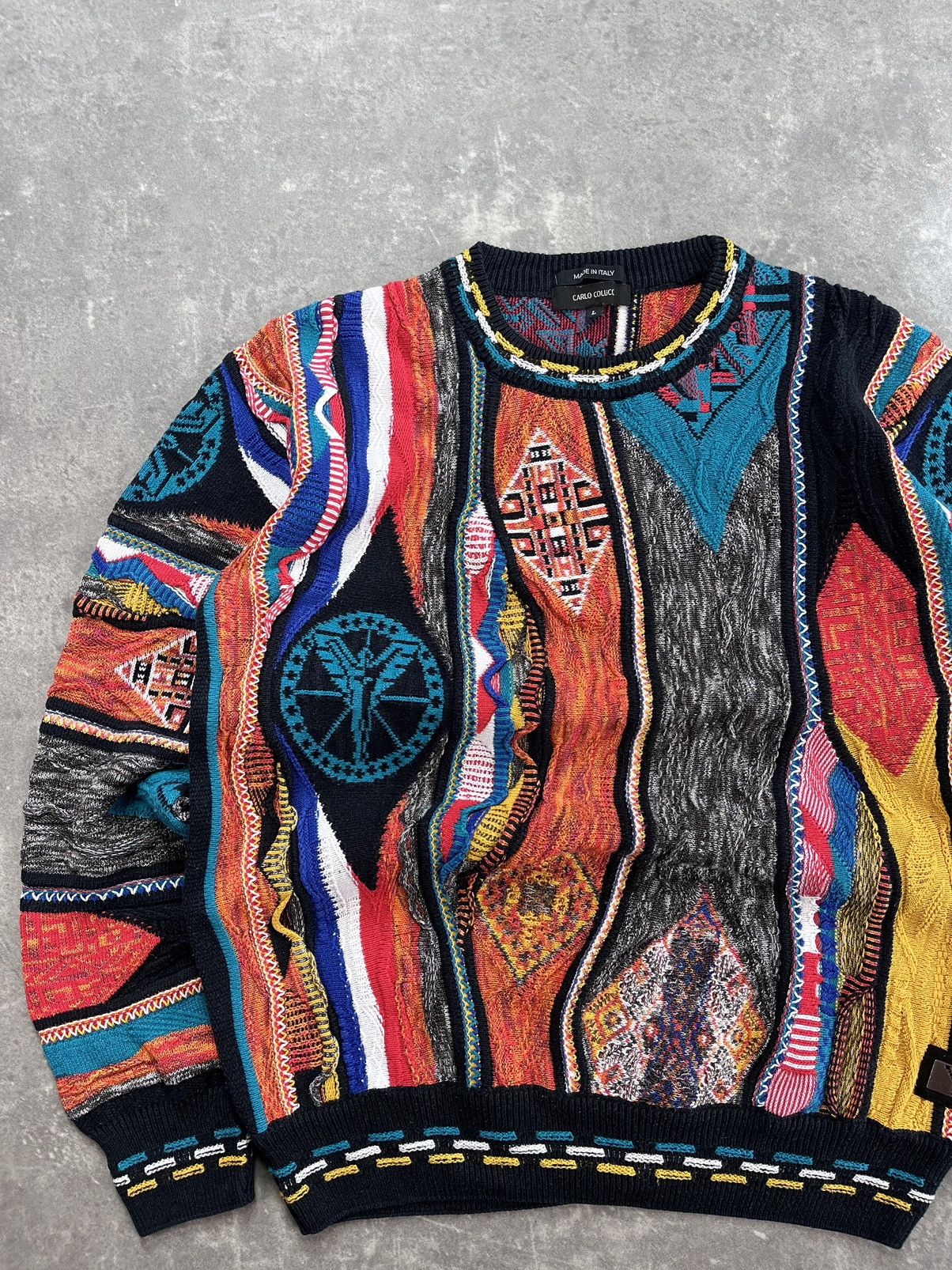 Carlo Colucci Carlo Colucci Jacquard Logo Coloured Cable Knit Sweater 3D L Size US L / EU 52-54 / 3 - 4 Thumbnail