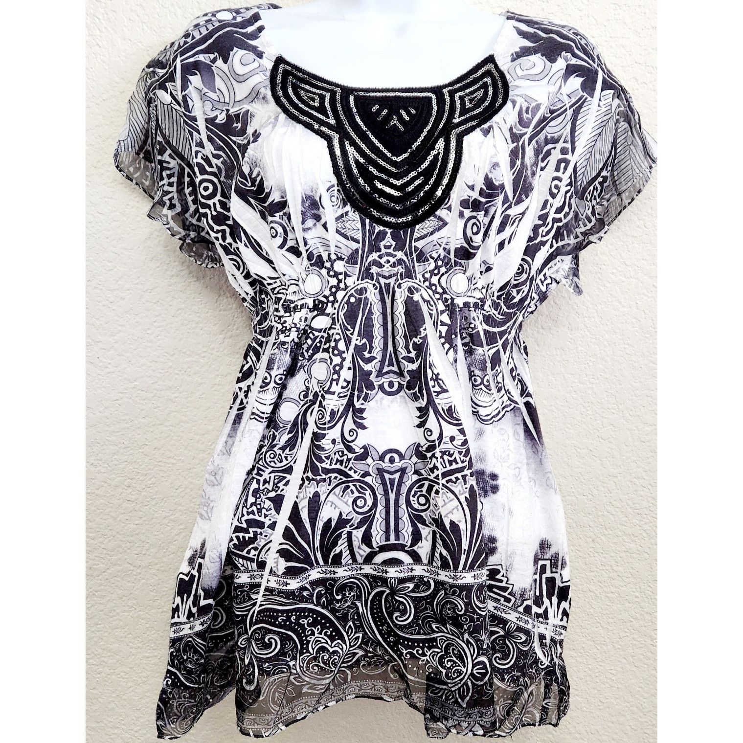 Other Cato Black White Floral Print Empire Waist Top Medium Size M / US 6-8 / IT 42-44 - 1 Thumbnail