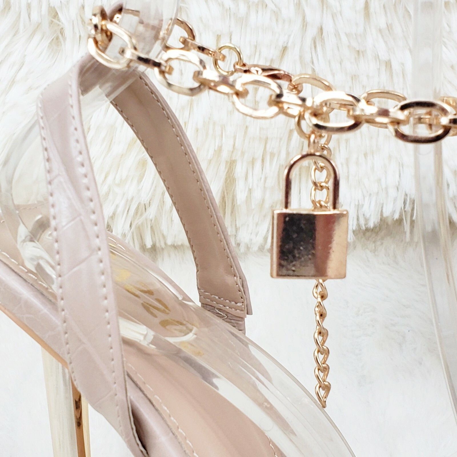 Other Nicely Pad Lock Chain Strap High Heels Metal Toe Tip Shoes N Size US 7.5 / IT 37.5 - 7 Thumbnail