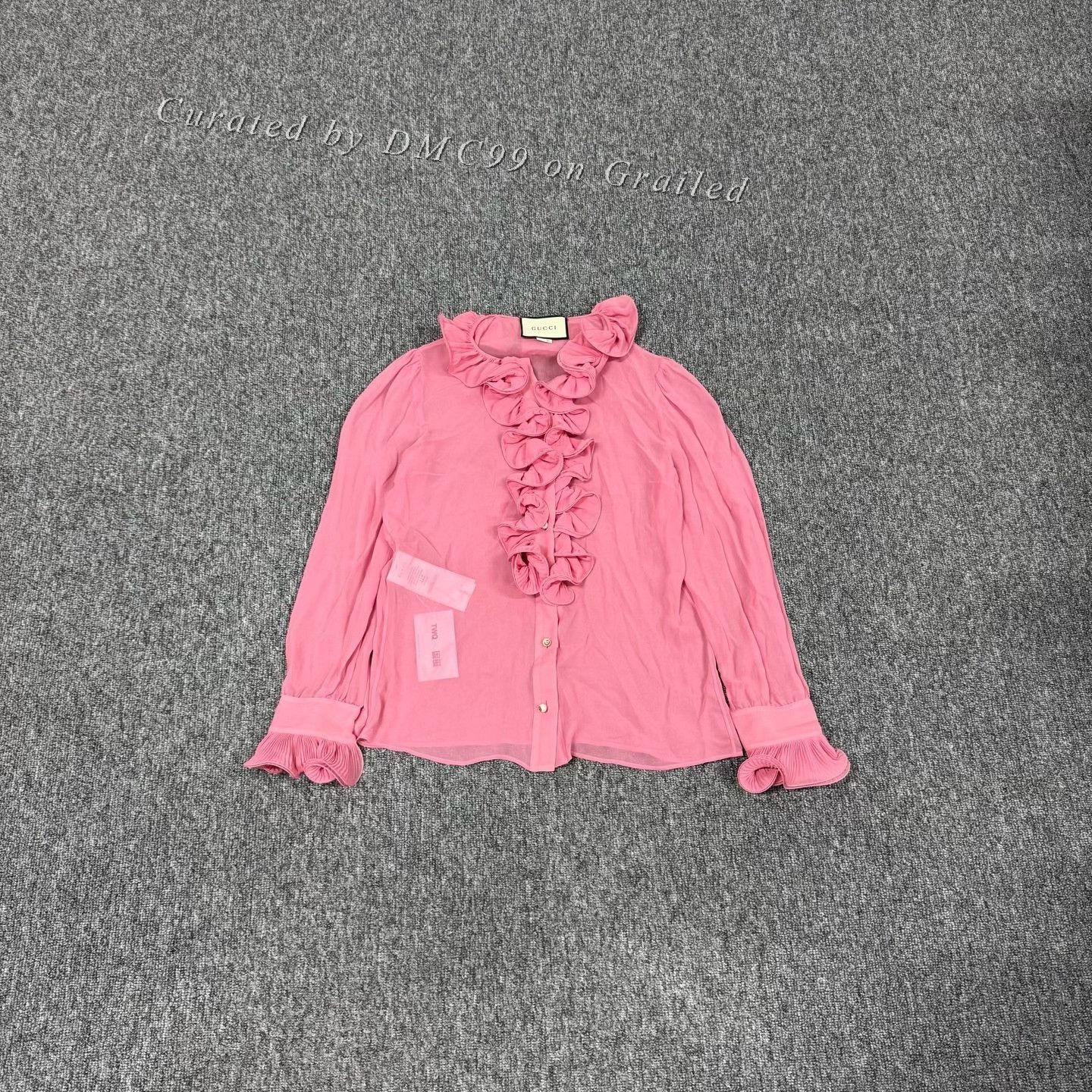 Gucci Gucci Pink Chiffon Ruffle Stand Collar Blouse Size S / US 4 / IT 40 - 1 Thumbnail