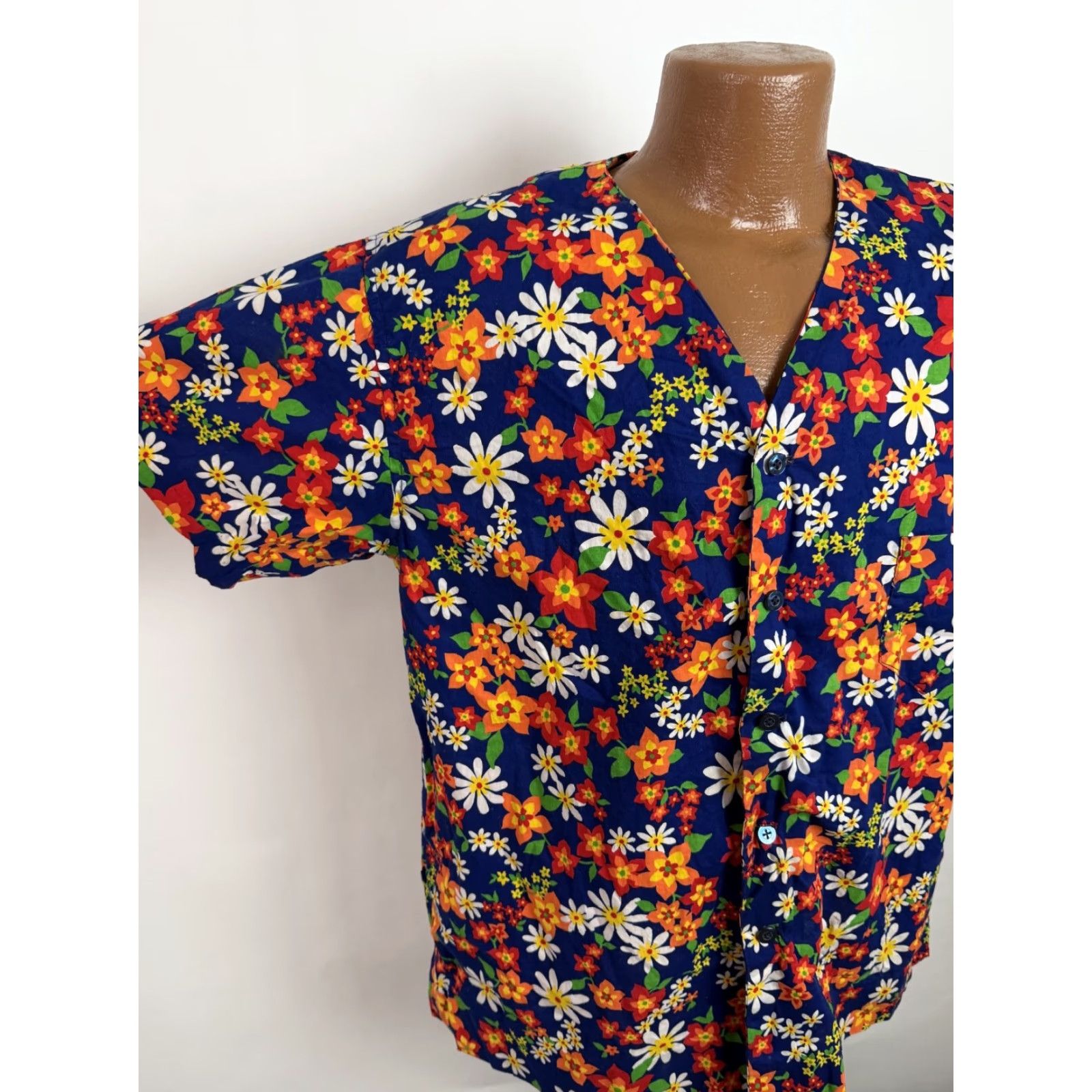 Vintage VINTAGE Handmade Floral Pajama Top Mens Large Blue Short Sleeve Baseball Jersey 70s Hippie Size US L / EU 52-54 / 3 - 4 Thumbnail