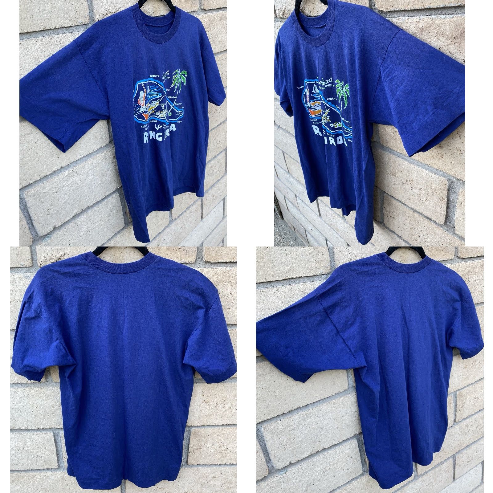 ALOHAS VINTAGE Rangiroa French Polynesia Map T Shirt Blue Island Graphic Tee Tiki Aloha Mens M Graphic Print 80s Tropical Size US M / EU 48-50 / 2 - 10 Thumbnail
