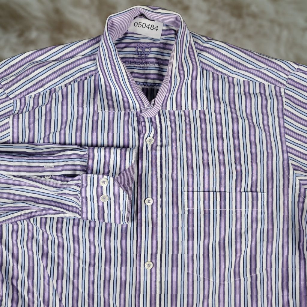 BUGATCHI Bugatchi Uomo Button-Up Shirt Men's Medium Purple Striped Long Sleeve Classic Fit Size US M / EU 48-50 / 2 - 1 Thumbnail