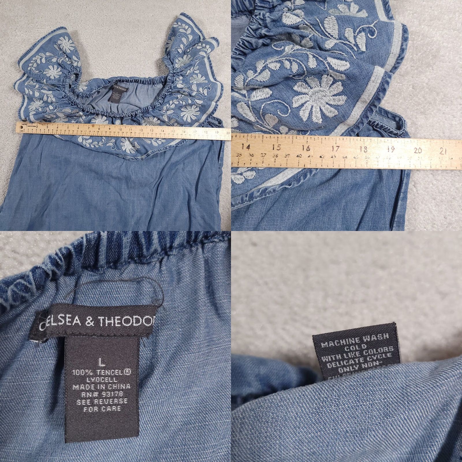 Vintage Chelsea & Theodore Dress Womens Large Blue Off Shoulder Embroidered Tencel Boho Size L / US 10 / IT 46 - 8 Thumbnail