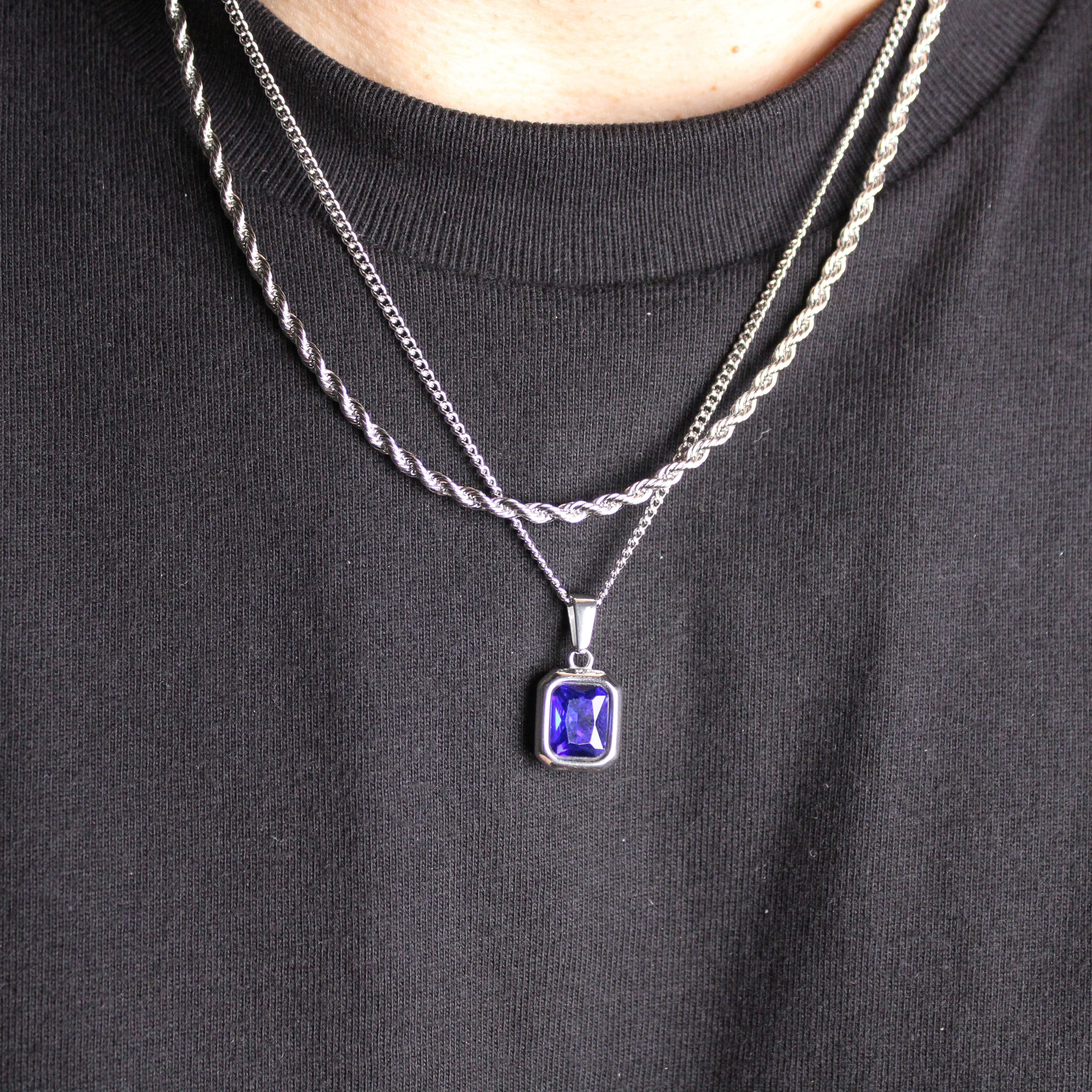 Jewelry Silver Sapphire Cubic Zirconia Pendant Chain Necklace Size ONE SIZE - 3 Thumbnail