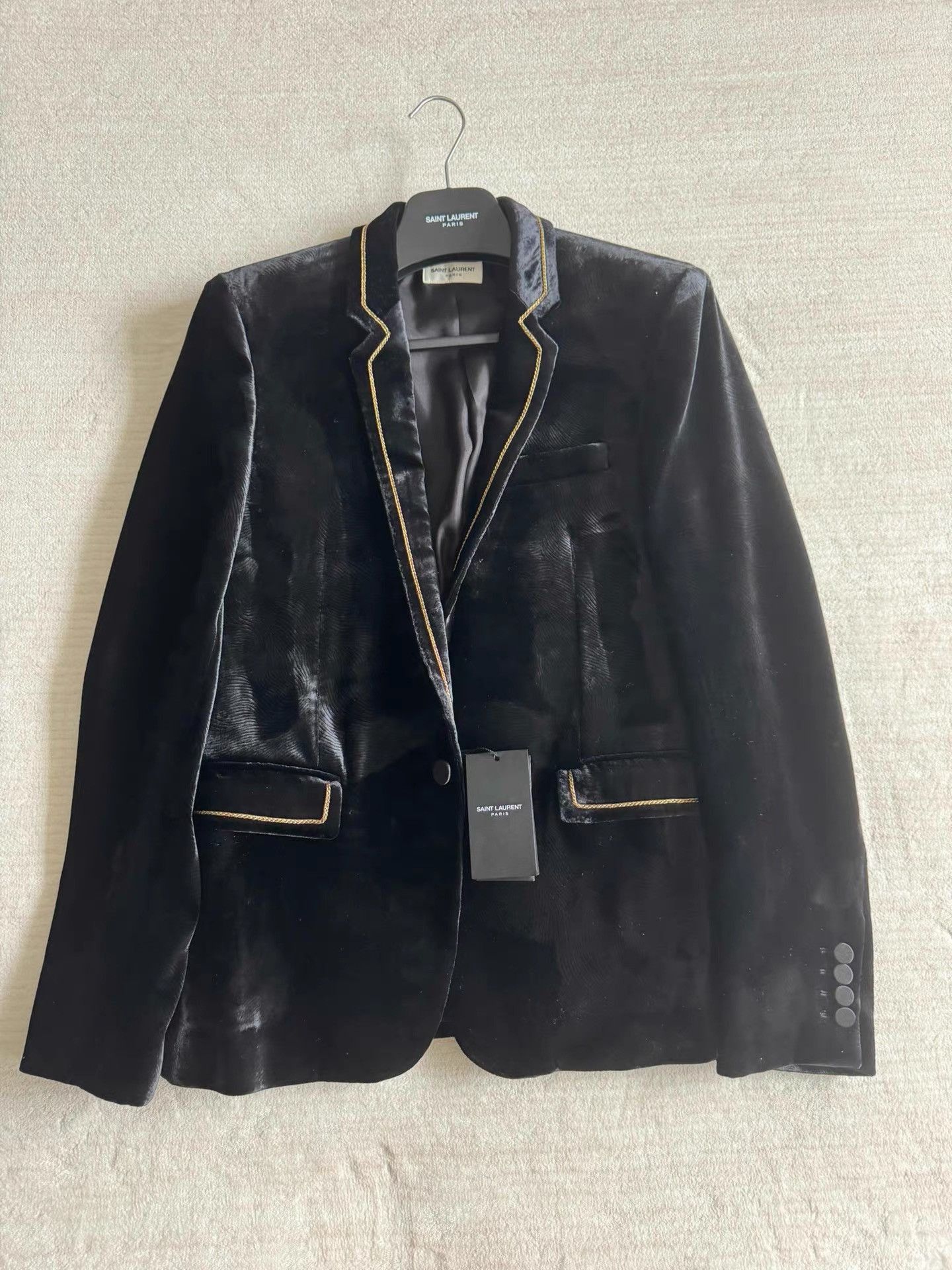 Saint Laurent Paris Black Velvet Blazer with Gold Trim Size US M / EU 48-50 / 2 - 1 Thumbnail