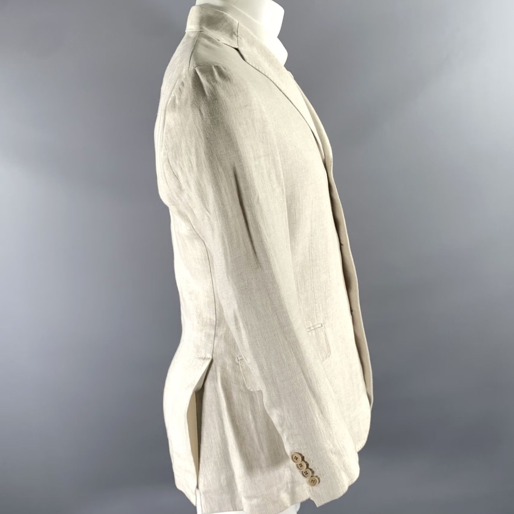Salvatore Ferragamo SALVATORE FERRAGAMO Sport Coat Blazer 38 Cream Herringbone Linen Men Chest 39 Notch Lapel Italy Size 38R - 3 Thumbnail