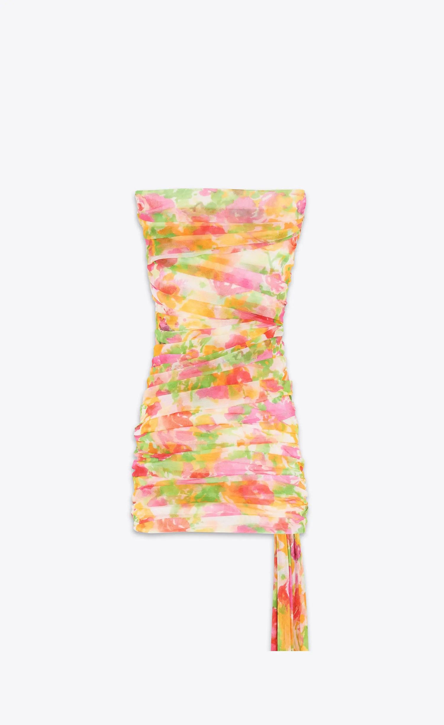 Saint Laurent Paris oc11z1125 780240 Ruched Srapless Dress Floral Tulle Size M / US 6-8 / IT 42-44 - 3 Thumbnail