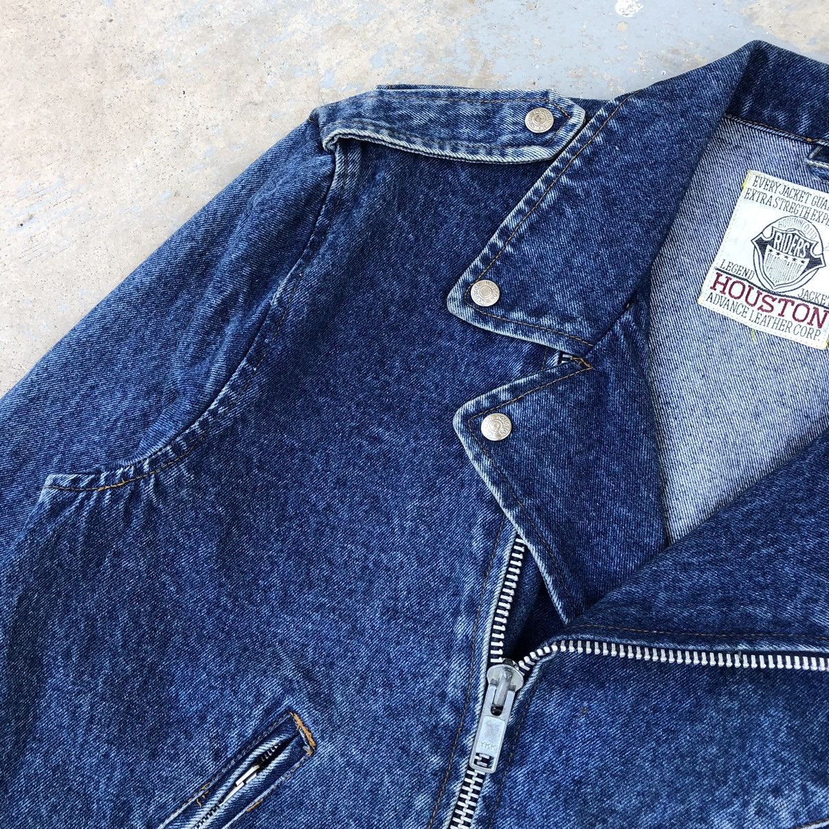 Vintage Vintage Houston Double Collar Riders Motorcycle Denim Jacket Size US M / EU 48-50 / 2 - 9 Thumbnail