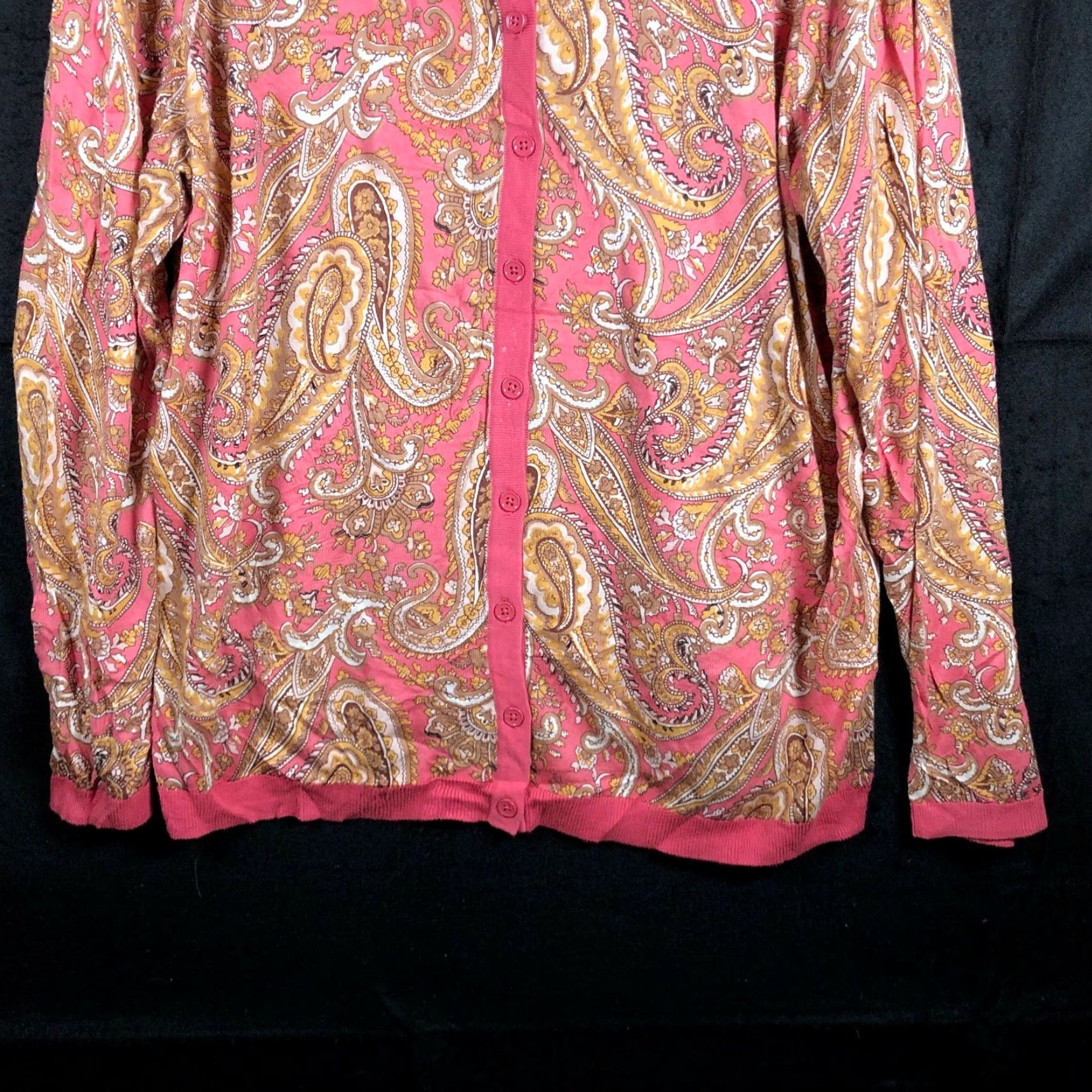 Talbots Talbots Womens Cardigan Pink Gold Paisley Button Front Knit Cotton 2X Cardigan Womens Plus Size Knit Sweater Size XXL / US 16-18 / IT 52-54 - 3 Thumbnail