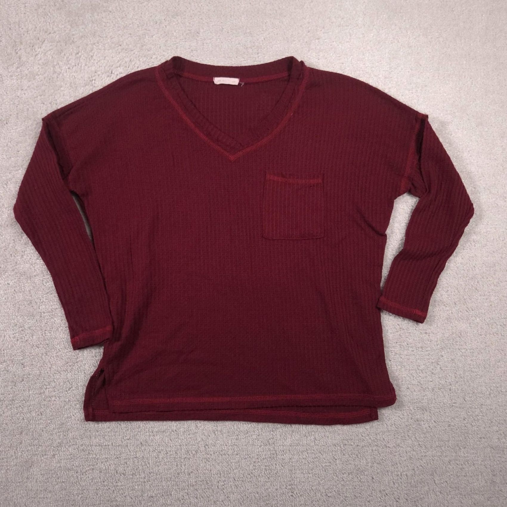 Vintage REB. In J. Shirt Womens Red V Neck Waffle Thermal Knit Long Sleeve Small Size S / US 4 / IT 40 - 2 Thumbnail
