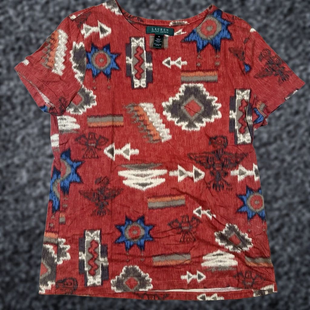 Ralph Lauren Lauren Ralph Lauren Southwest Aztec T Shirt Womens Medium Multicolor Short Sleeve Aztec Theme M Womens Size M / US 6-8 / IT 42-44 - 1 Thumbnail