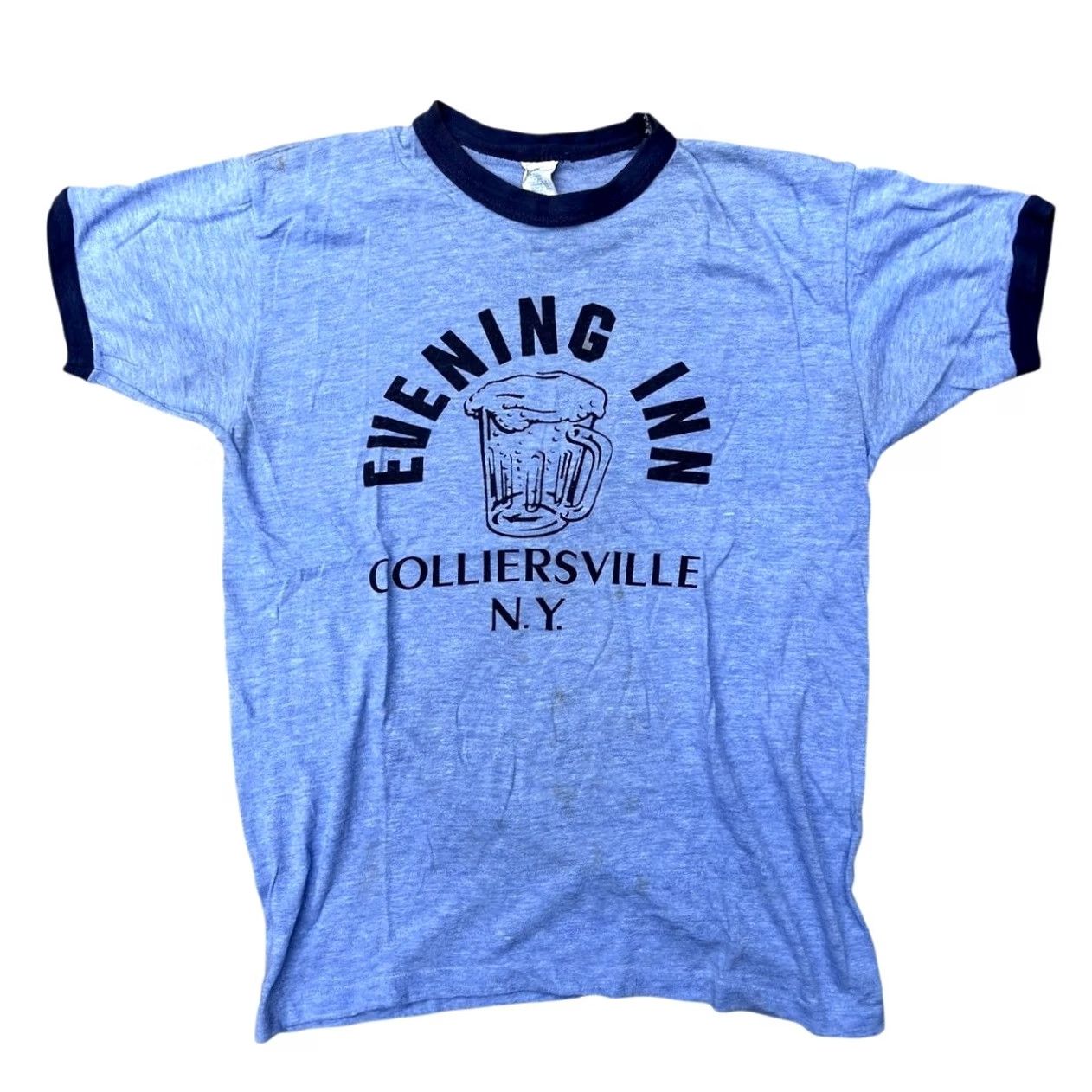 Vintage VINTAGE Evening Inn Colliersville New York 1970's Graphic Tee Ringer True Size M Blue Mens Shirt Size ONE SIZE - 2 Thumbnail