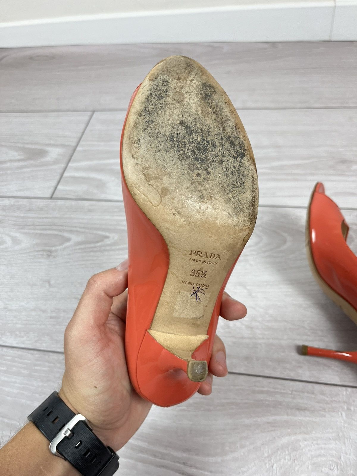 Prada Prada Leather Peep Toe Pumps Heels Coral Shoes Womens Size US 5.5 / IT 35.5 - 9 Thumbnail