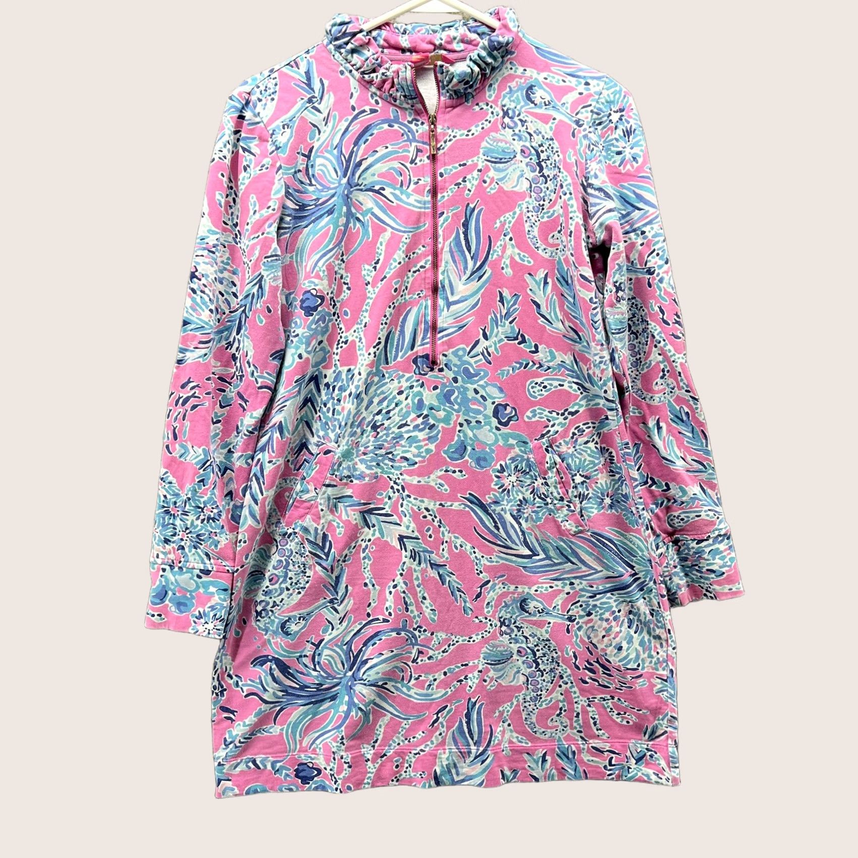 Lilly Pulitzer Lilly Pulitzer Dress Womens Small Pink Floral Mock Neck Zip Shift Long Sleeve Size S / US 4 / IT 40 - 1 Thumbnail