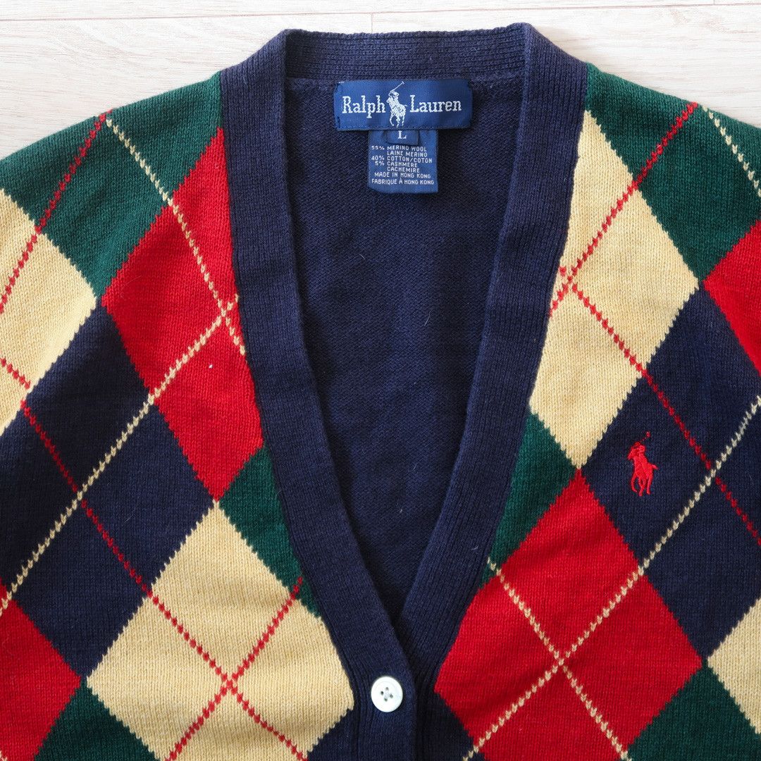 Polo Ralph Lauren Vintage Polo Ralphlauren Merino Wool Argyle Check Cardigan Size US L / EU 52-54 / 3 - 2 Thumbnail