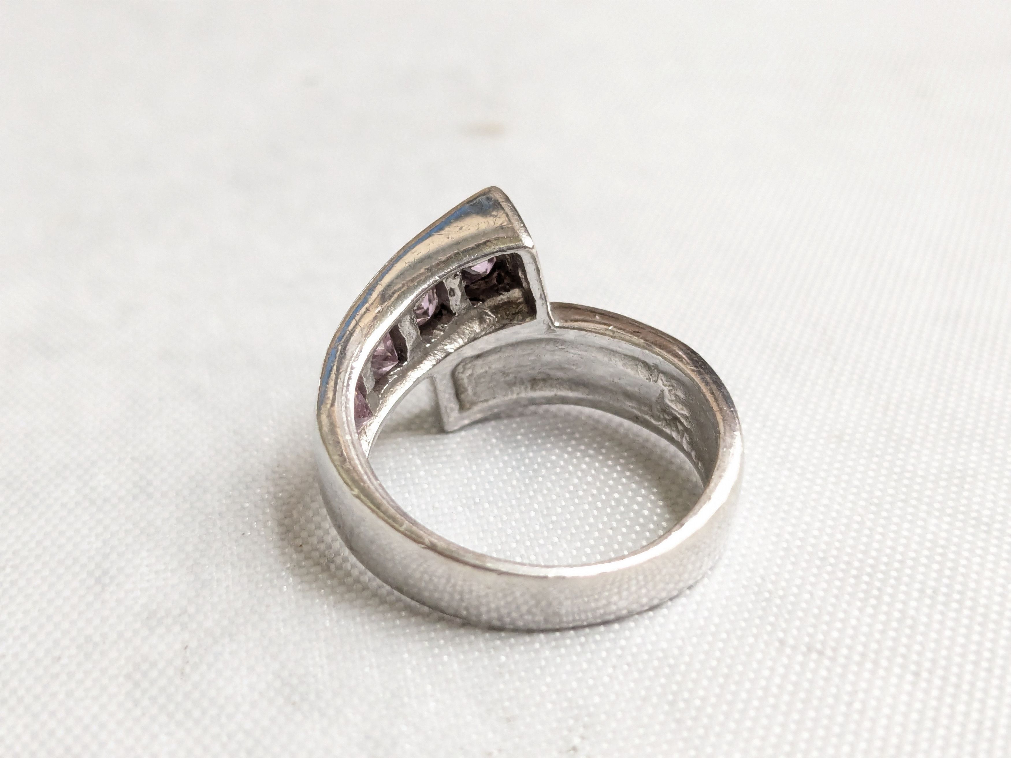 Jewelry Sterling Silver Ring 6.5 Pink Topaz CZ Bypass Size ONE SIZE - 5 Thumbnail