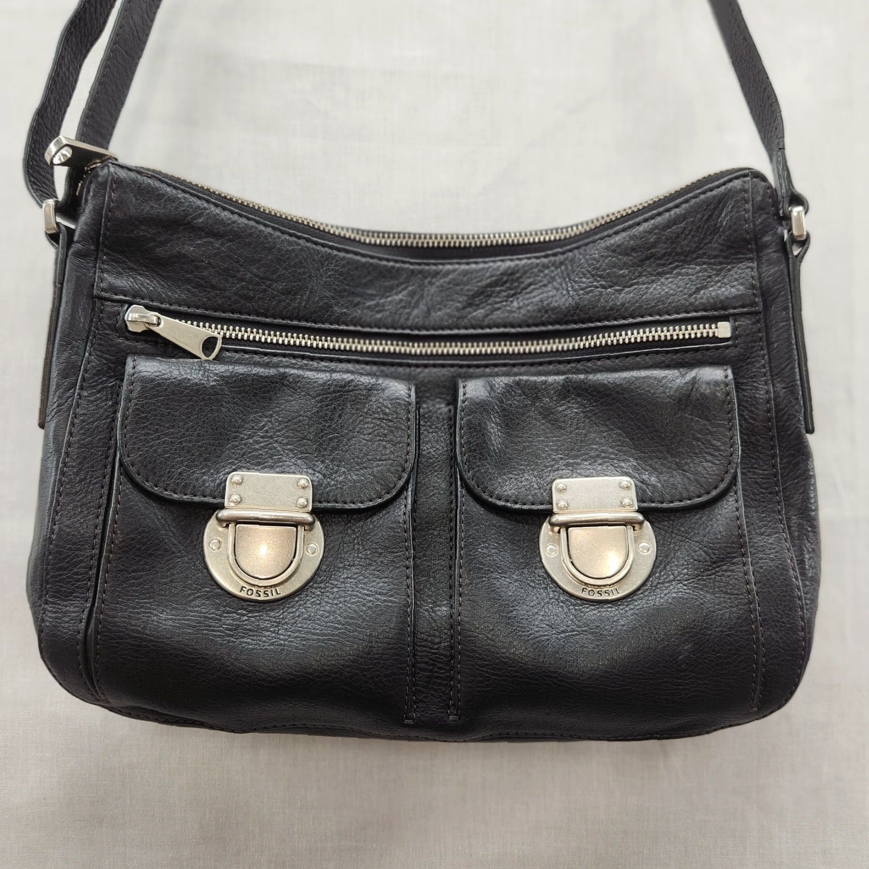 Fossil Fossil Riley Leather Black Crossbody Purse - Genuine Leather, Push Lock, Shoulder Bag, Medium, Women Size ONE SIZE - 2 Thumbnail