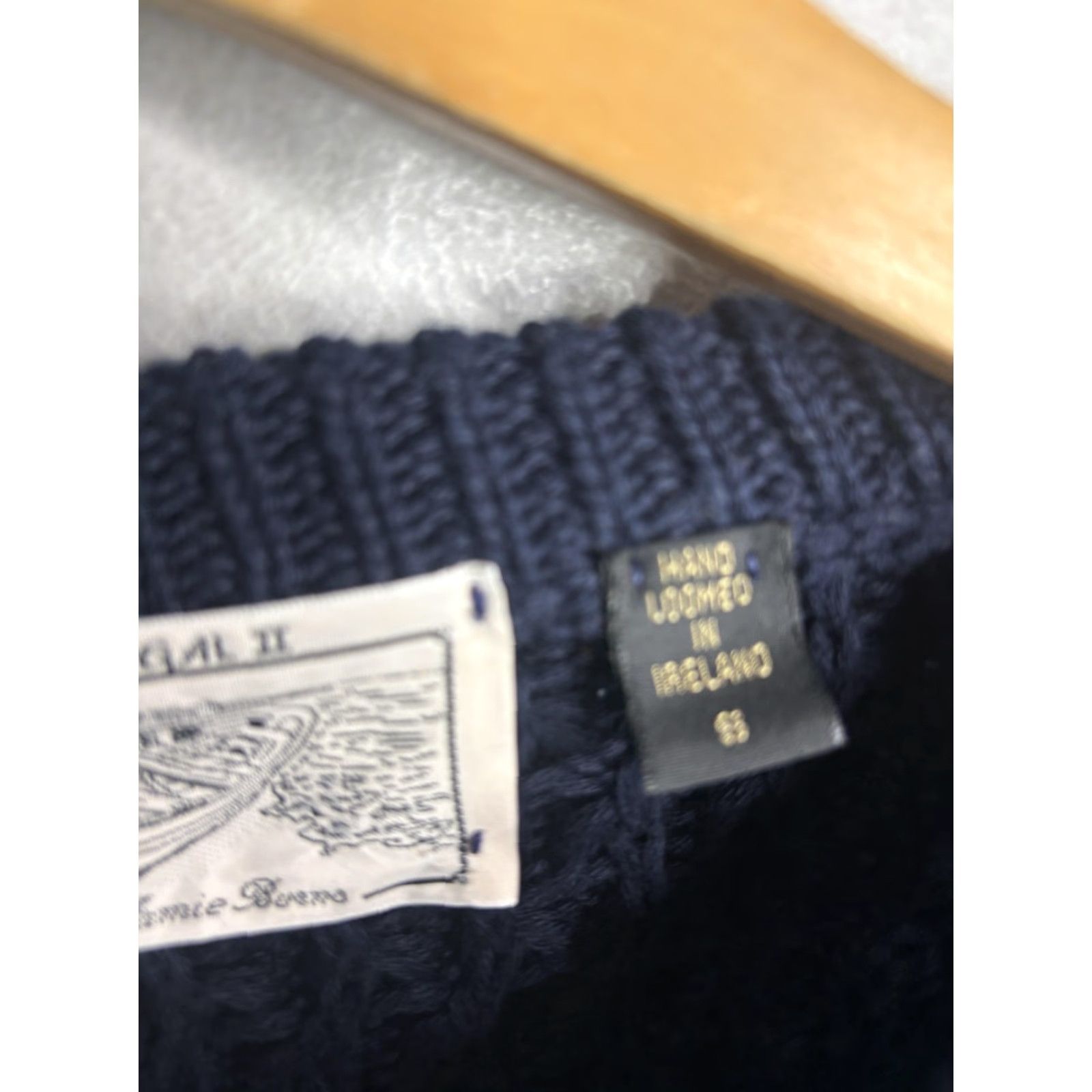 Vintage Donegal II Sweater Mens Small Navy Cream Aran Fisherman Hand Loomed Ireland Size US S / EU 44-46 / 1 - 5 Thumbnail