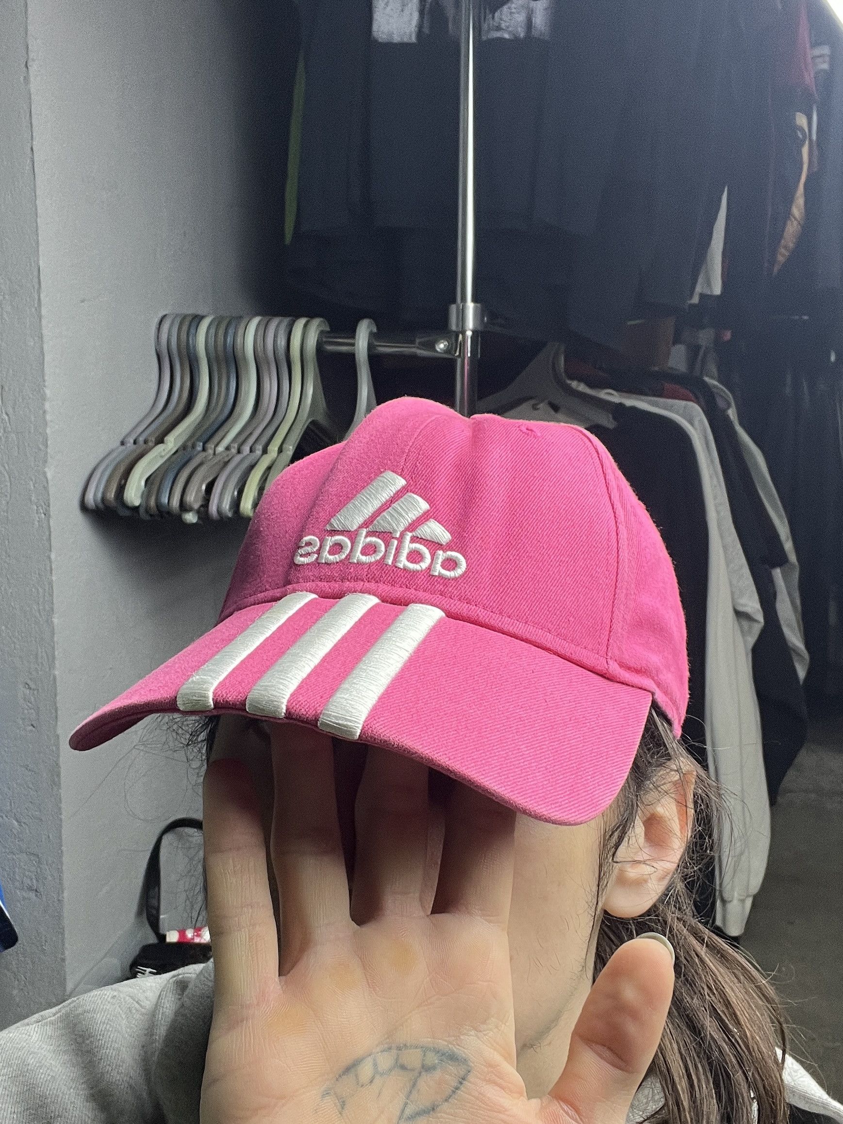 Vintage 2000s ADIDAS PINK 3-STRIPES LOGO CAP - № 4503 Size ONE SIZE - 7 Thumbnail