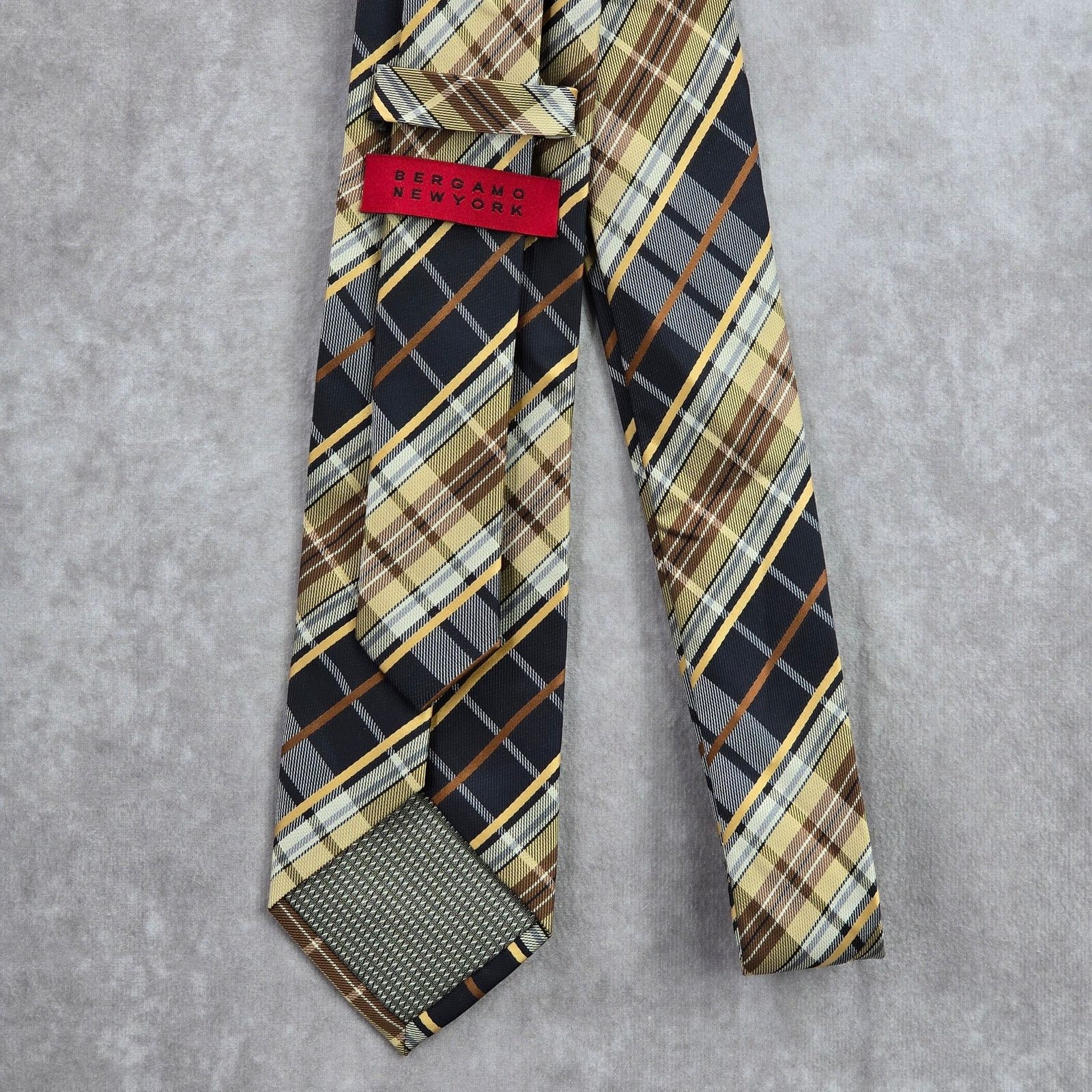 Bergamo New York Bergamo New York Black Gold Plaid Tartan 100% Poly Neck Tie Size 30 - 3 Thumbnail