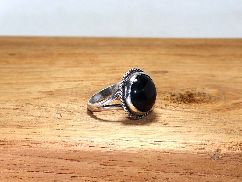 Handmade Black Onyx Ring: Handmade Sterling Silver Boho Promise Ring Size ONE SIZE - 3 Thumbnail