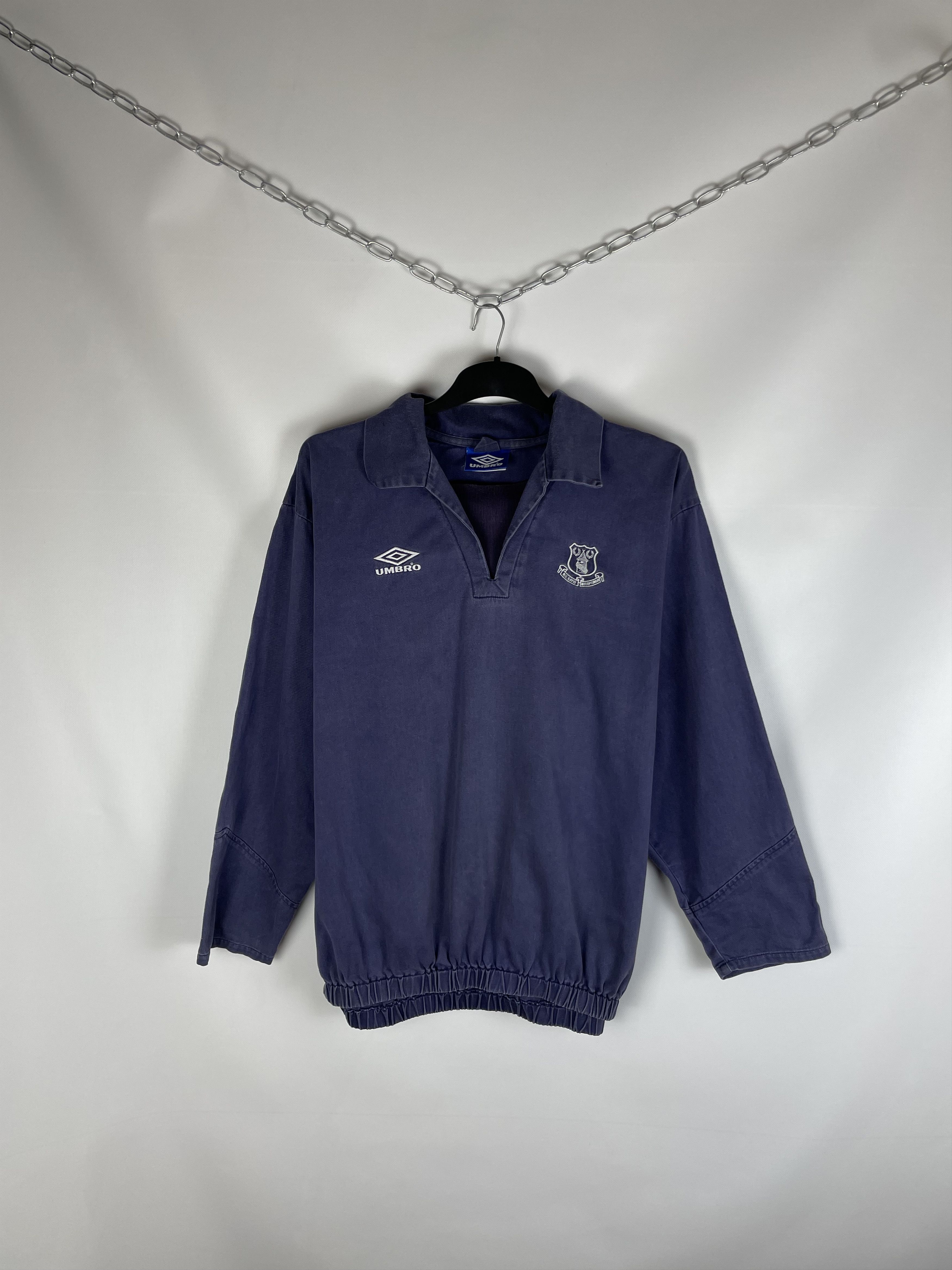 トップス 00s Vintage Euro Umbro Drill Top Umbro Retro Sports Blue Mirage Washed Cotton Drill Sweatshirt