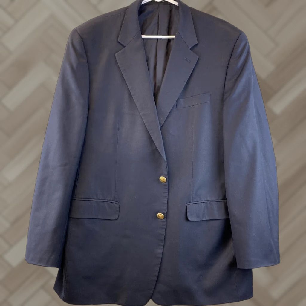 Ralph Lauren RALPH LAUREN Mens 46 L Suit Jacket Navy 100% Wool / 71-44 Two-Button Gold Single-Breasted Notch Lapel Long Coat/Cut Regular Fit Vintage No Size 46R - 1 Thumbnail