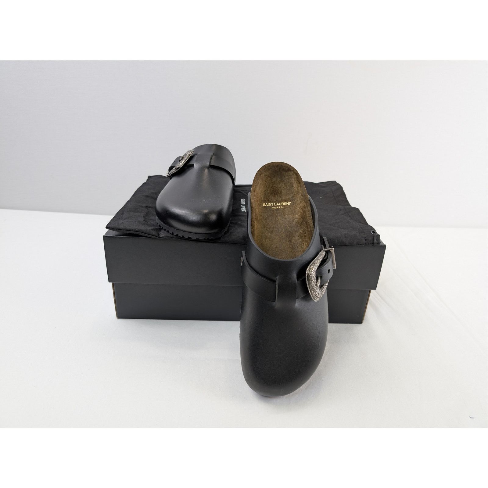 Saint Laurent Paris o1rshd1 Silver Buc San Holster Slipper Sandal in Nero Size US 8 / EU 41 - 21 Thumbnail