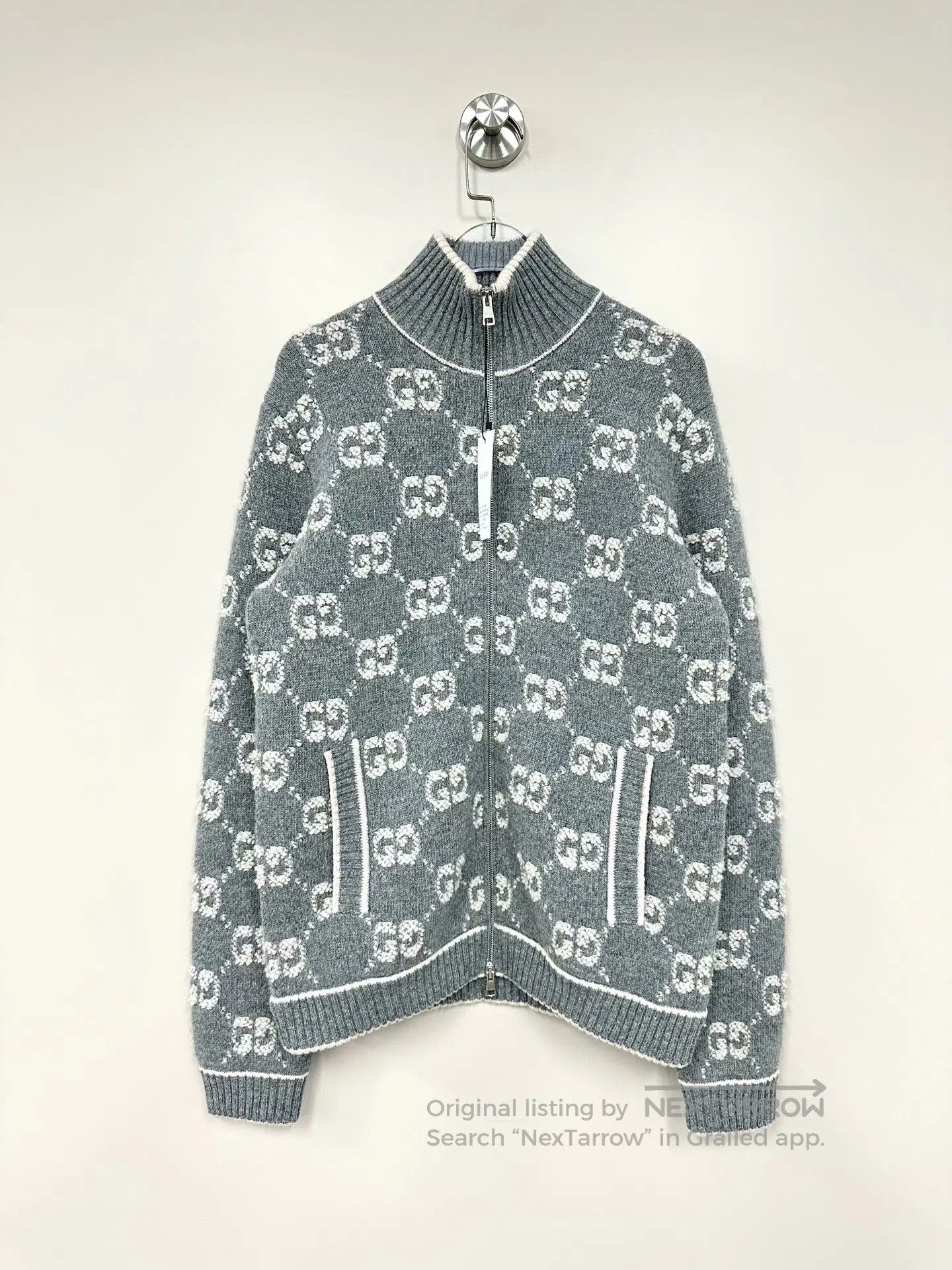 Gucci Guicci Gray Double G Monogram Logo Zip-Up Knit Jacket| Size US XS / EU 42 / 0 - 1 Thumbnail
