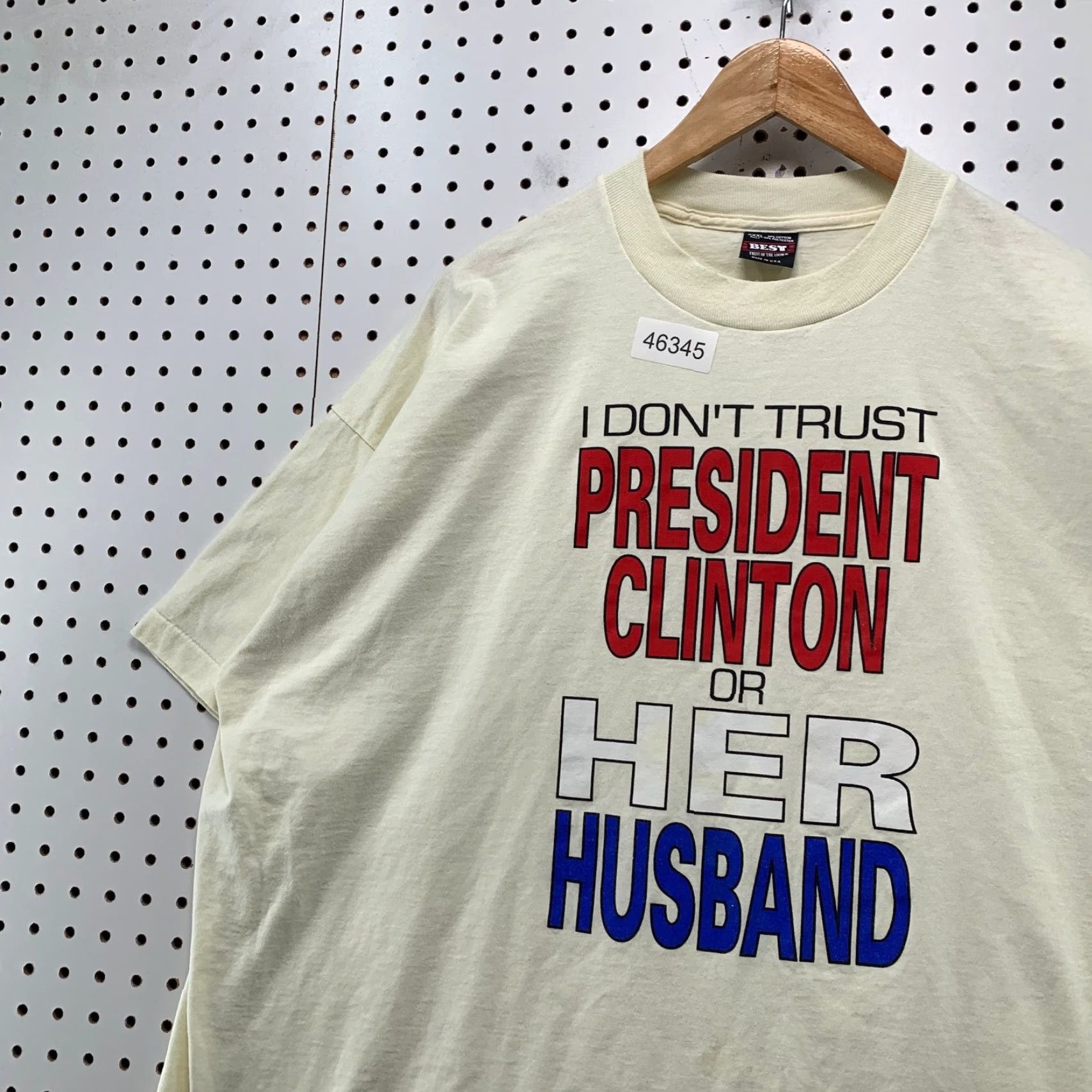 Fruit Of The Loom VINTAGE Vintager Funny Bill Clinton Shirt Mens 3XL White Single Stitch Hillary 90s USA Size US XXL / EU 58 / 5 - 5 Thumbnail