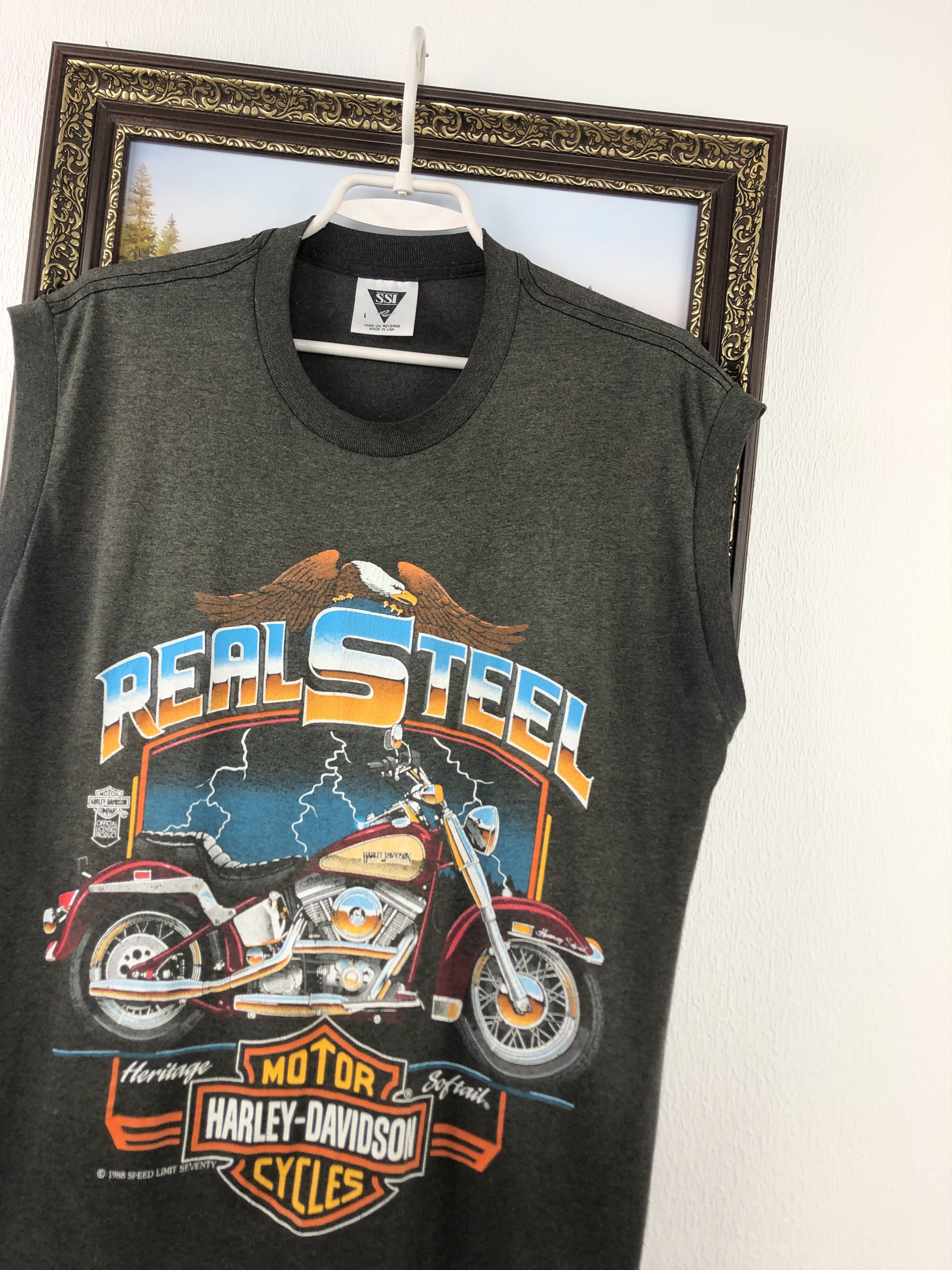 Harley Davidson Vintage 80's Harley Davidson Real Steel Shirt Print Vest Tee Size US L / EU 52-54 / 3 - 4 Thumbnail