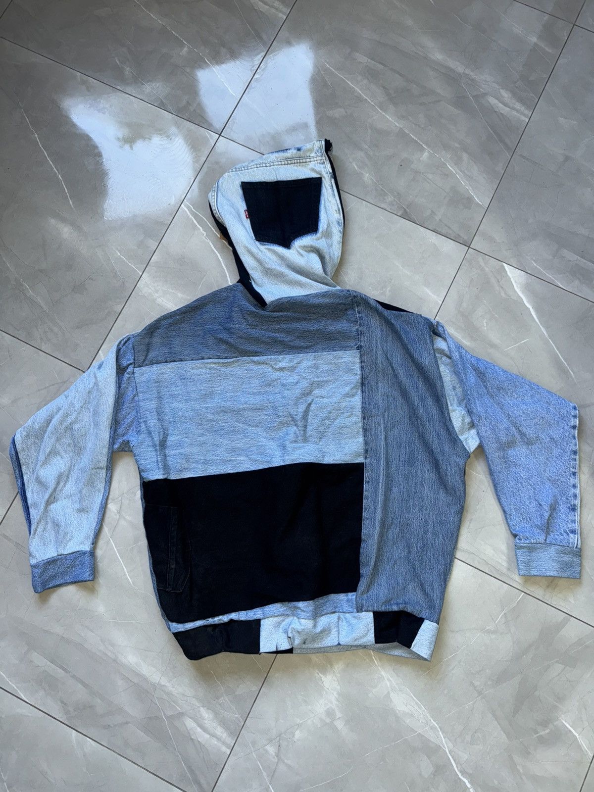 Levi's Vustom Levis hoodie in recycled denim jeans patchwork Size US XL / EU 56 / 4 - 3 Thumbnail