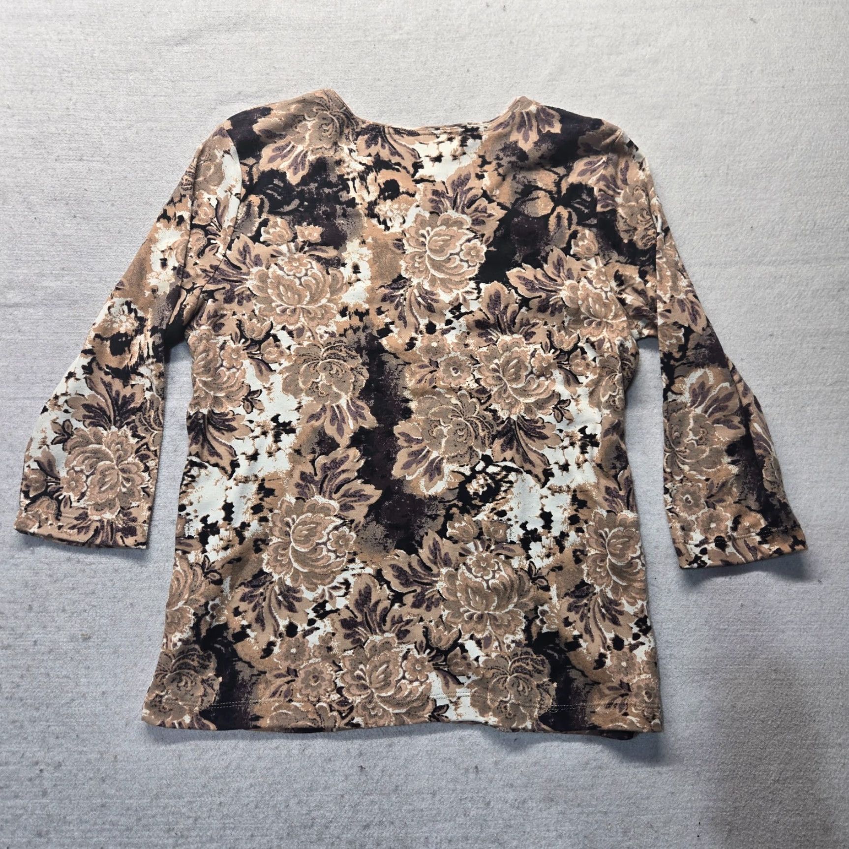 Vintage Rebecca Malone Shirt Women S Small Brown Floral Stretch Top Short Sleeve Size S / US 4 / IT 40 - 7 Thumbnail