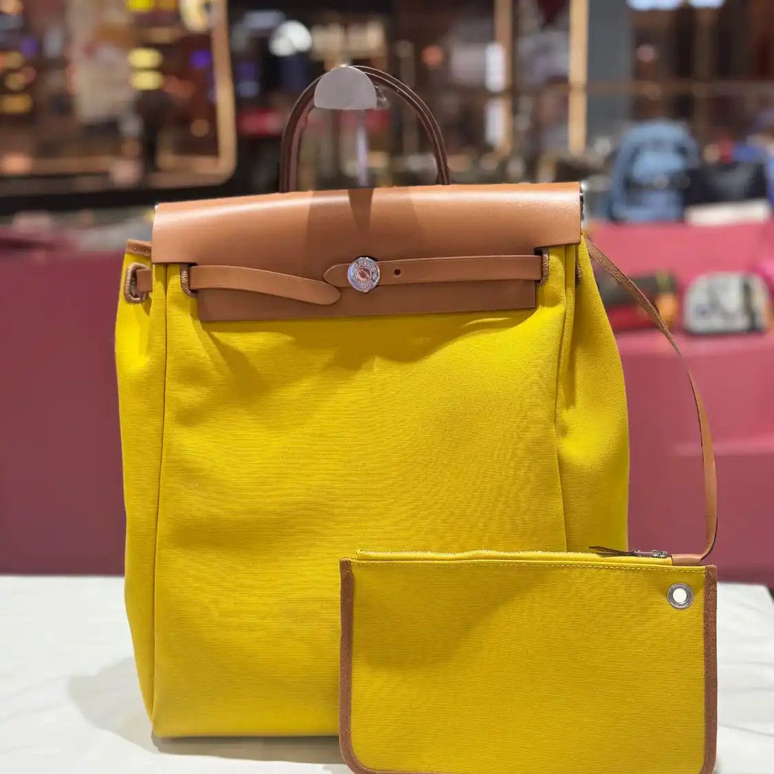 Hermes Hermes Herbag Naples yellow canvas handbag silver hardware Z Size ONE SIZE - 1 Thumbnail