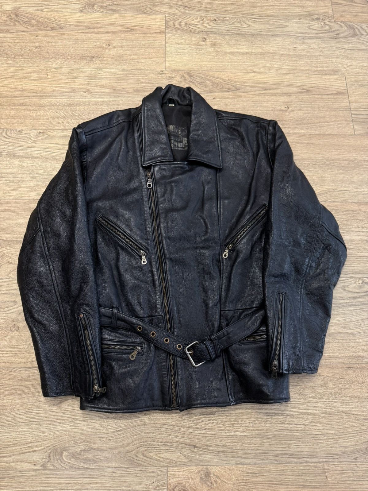 Vintage Halvarssons Sweden Black Genuine Leather Biker Jacket Size US M / EU 48-50 / 2 - 1 Thumbnail
